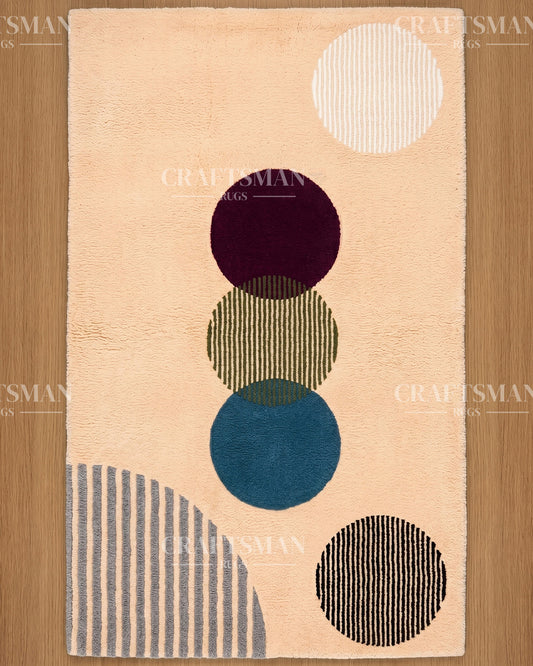 Modern Geometric Circle Hand Tufted Rug – Contemporary Abstract Area Carpet for Living Room & Bedroom | Soft Tufted Wool Rug | 5x8, 8x10, 9x12