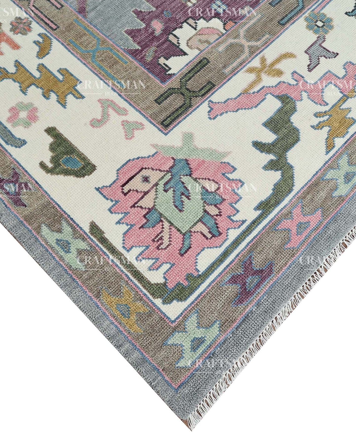 Seljuk Wool Hand-Knotted Oushak-Inspired Rug