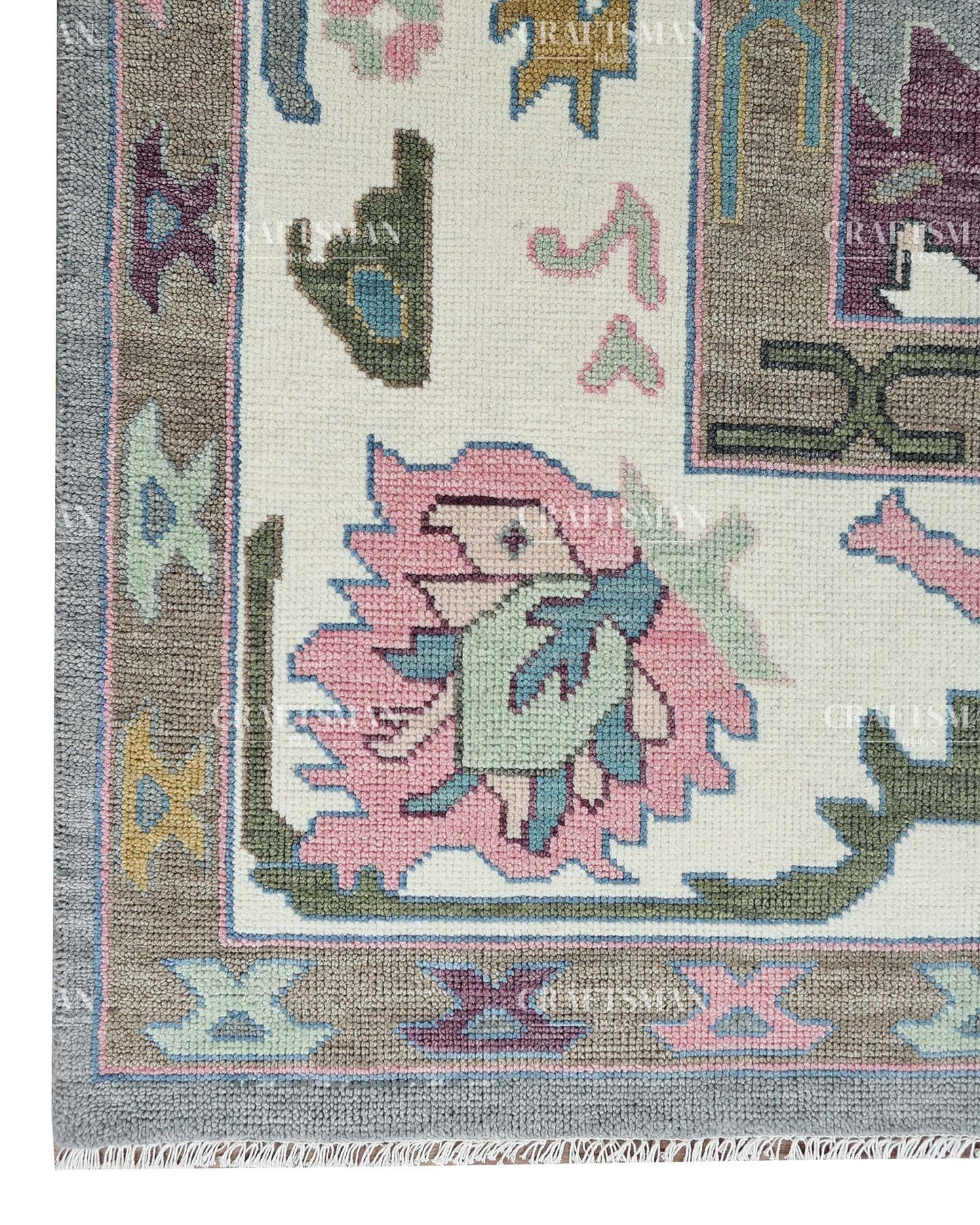 Seljuk Wool Hand-Knotted Oushak-Inspired Rug