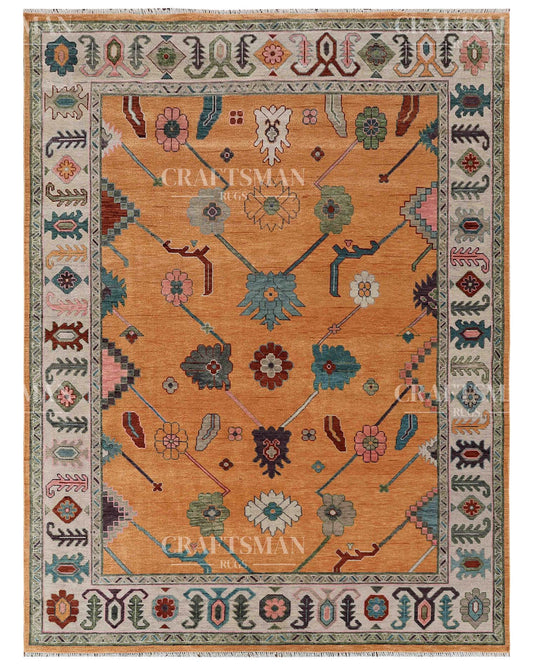 Ferin Wool Hand-Knotted Oushak-Inspired Rug