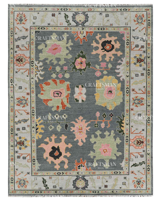 Smyrna Wool Hand-Knotted Oushak-Inspired Rug