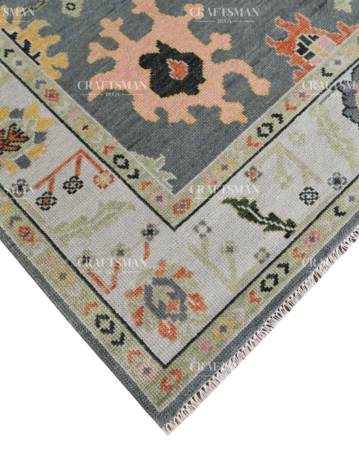 Smyrna Wool Hand-Knotted Oushak-Inspired Rug
