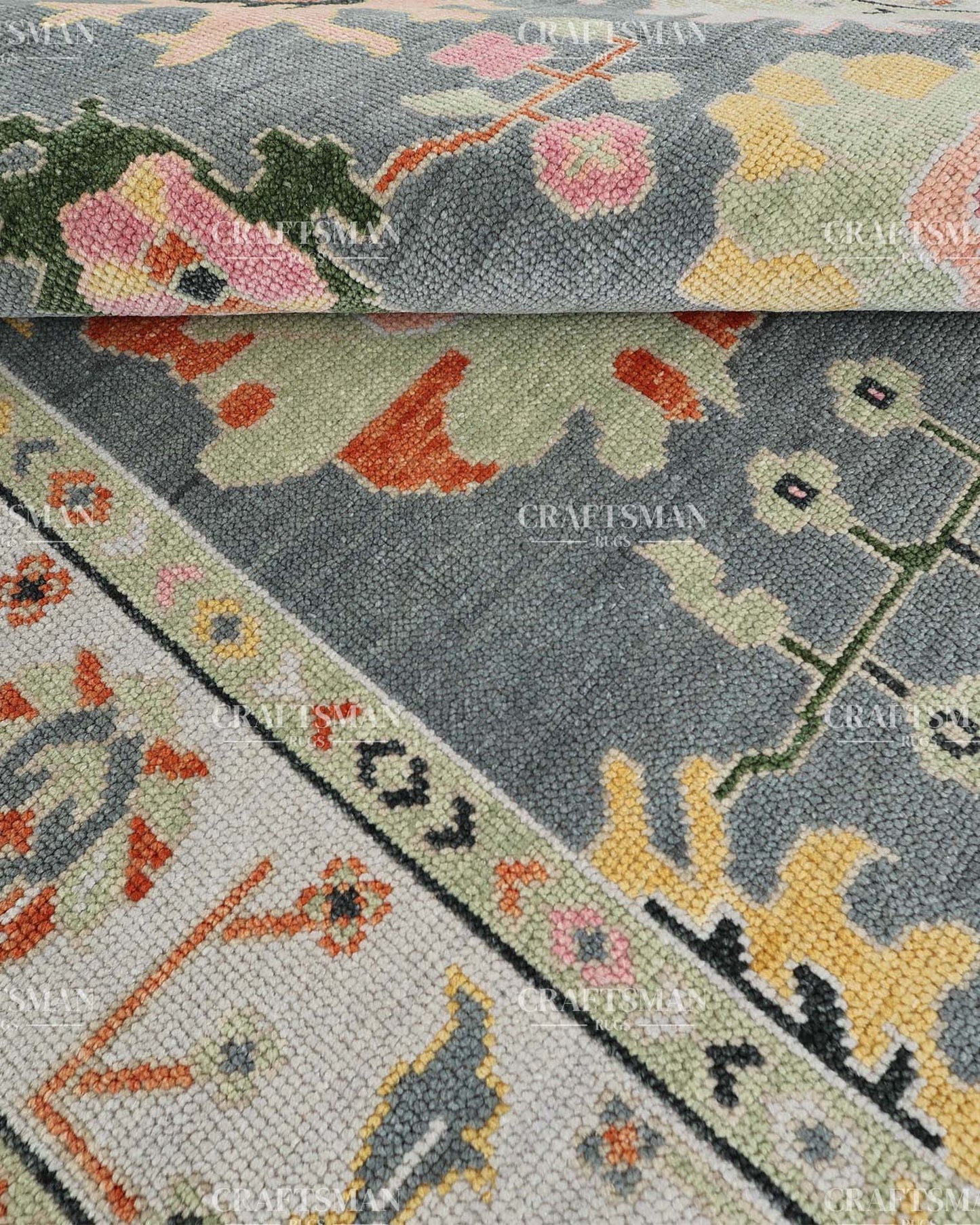 Smyrna Wool Hand-Knotted Oushak-Inspired Rug