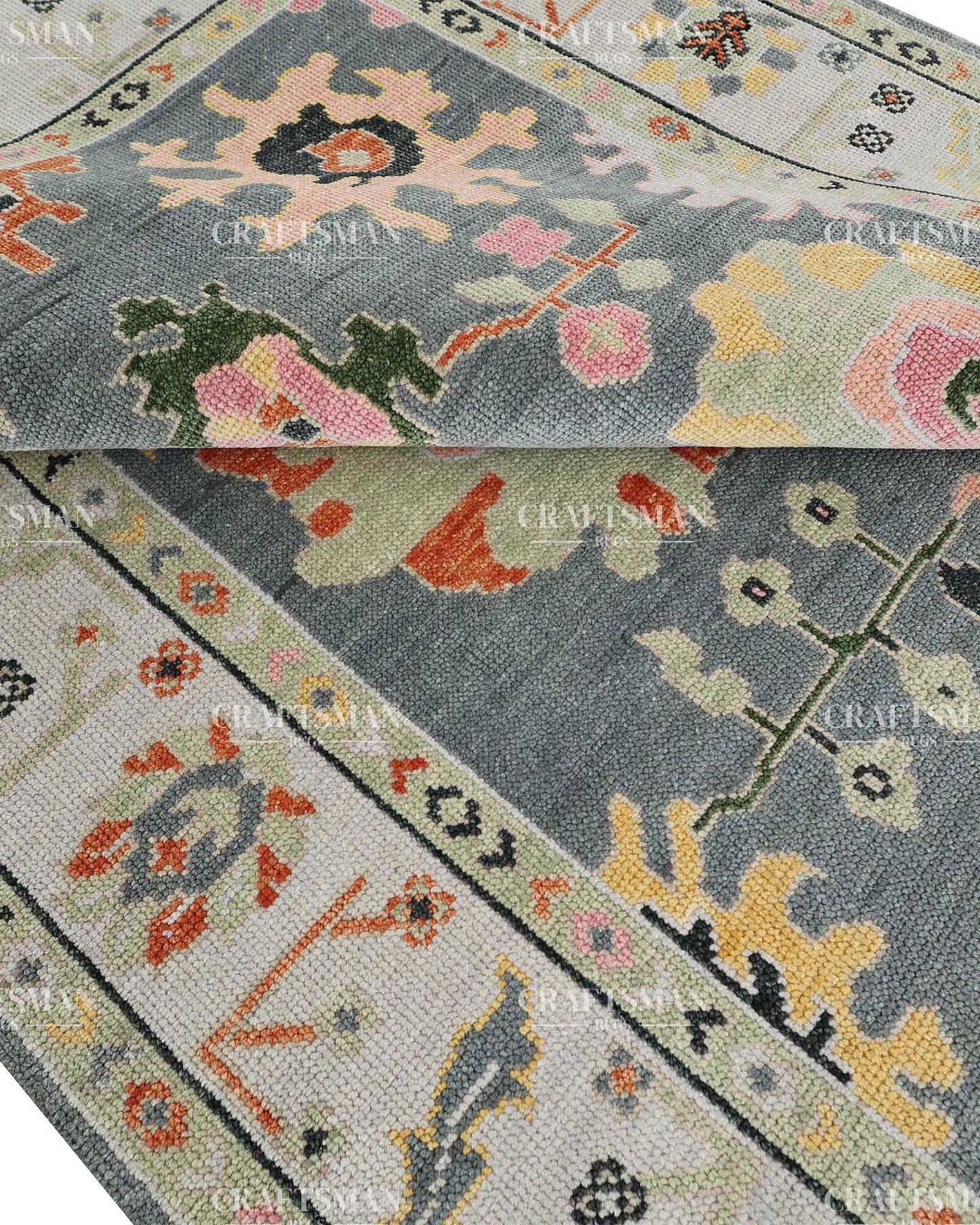 Smyrna Wool Hand-Knotted Oushak-Inspired Rug