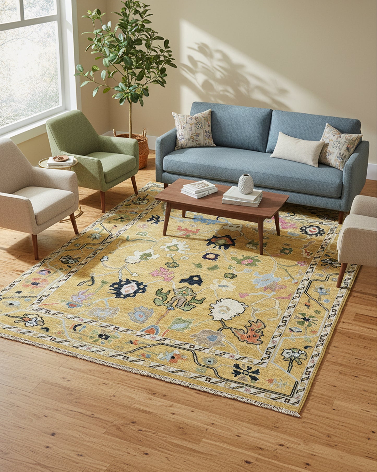Duvra Wool Hand-Knotted Oushak-Inspired Rug