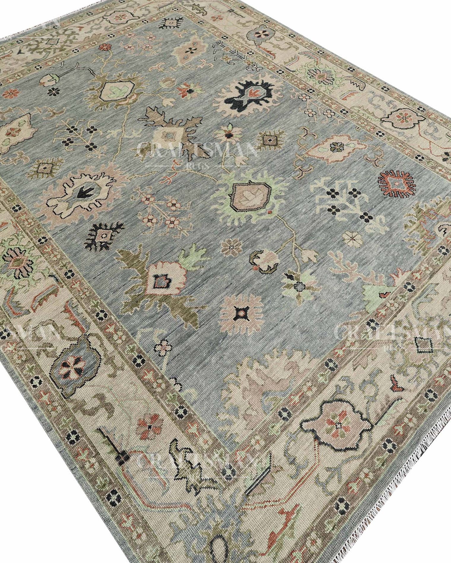 Teyrin Wool Hand-Knotted Oushak-Inspired Rug