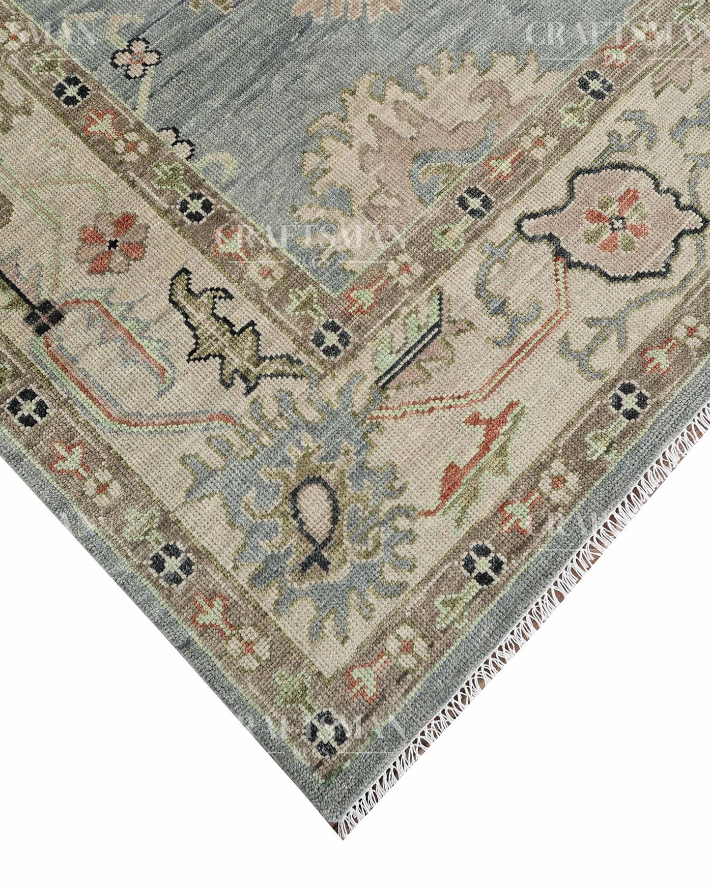 Teyrin Wool Hand-Knotted Oushak-Inspired Rug