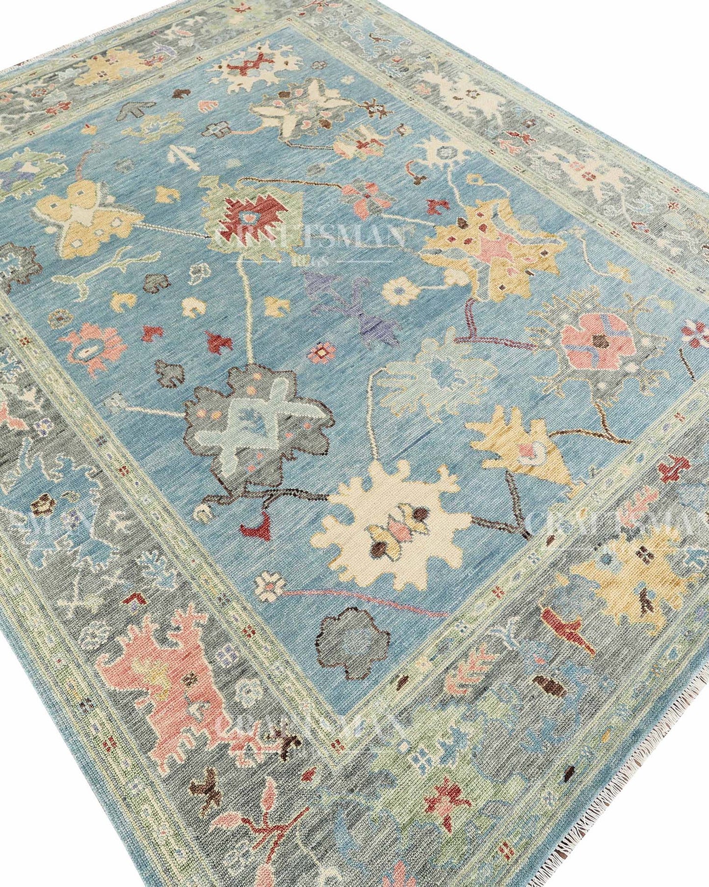 Avarn Wool Hand-Knotted Oushak-Inspired Rug