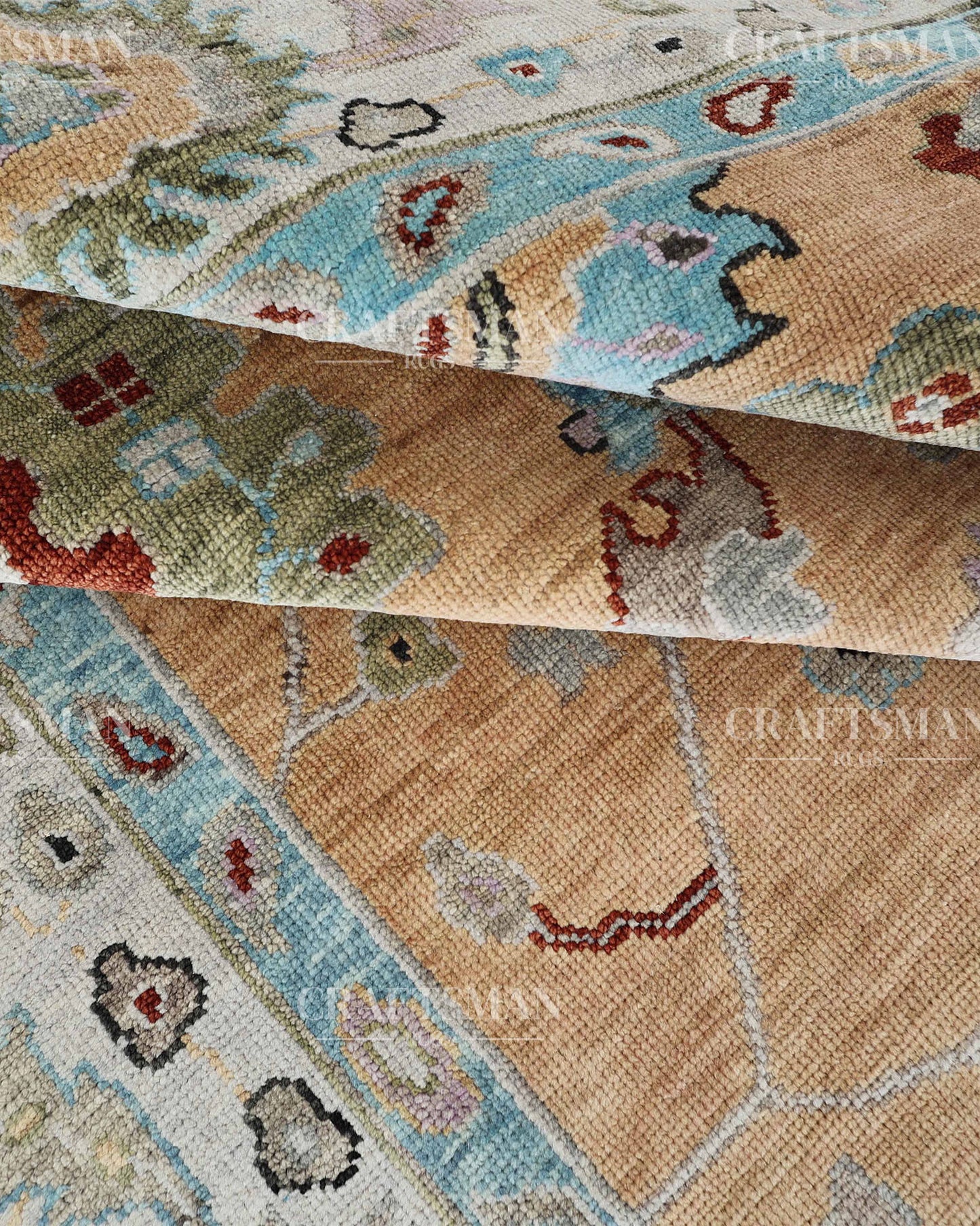 Zayvera Oushak-Inspired Hand-Knotted Wool Rug – Golden Ochre Field | Vintage Floral | Made to Order | Craftsman Rugs Exclusive