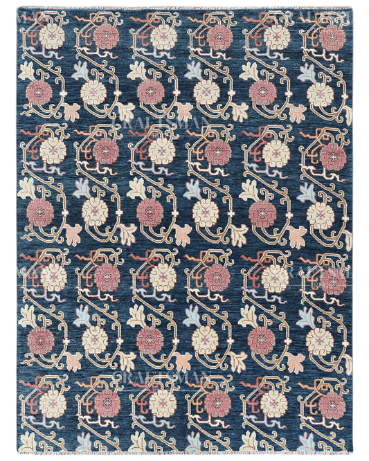 Velmora Vintage Vine Hand-Knotted Wool Rug – Navy Floral Allover Design | Made to Order | Craftsman Rugs Exclusive