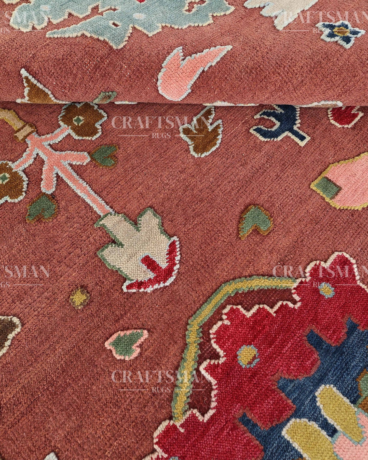 Rosavelle Oushak-Inspired Hand-Knotted Wool Rug – Terracotta Floral Vintage Design | Made to Order | Craftsman Rugs Exclusive