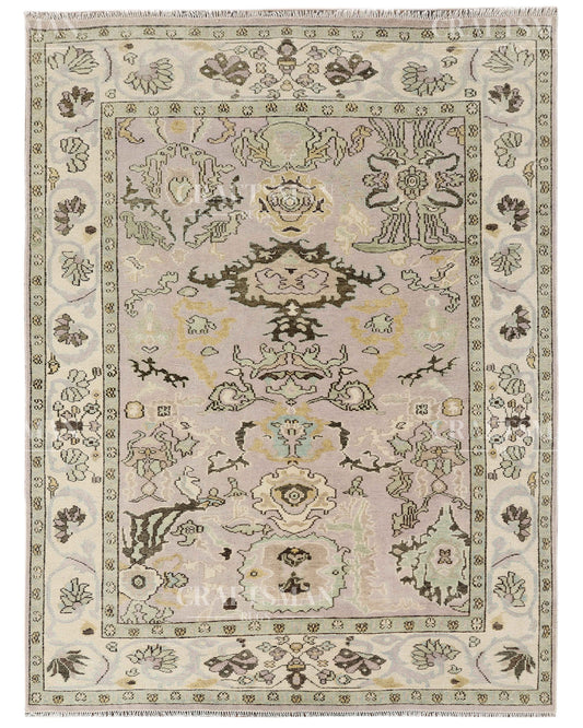 Bellmora Oushak Hand-Knotted Wool Rug – Vintage Blush & Sage Floral Design | Custom Size Available