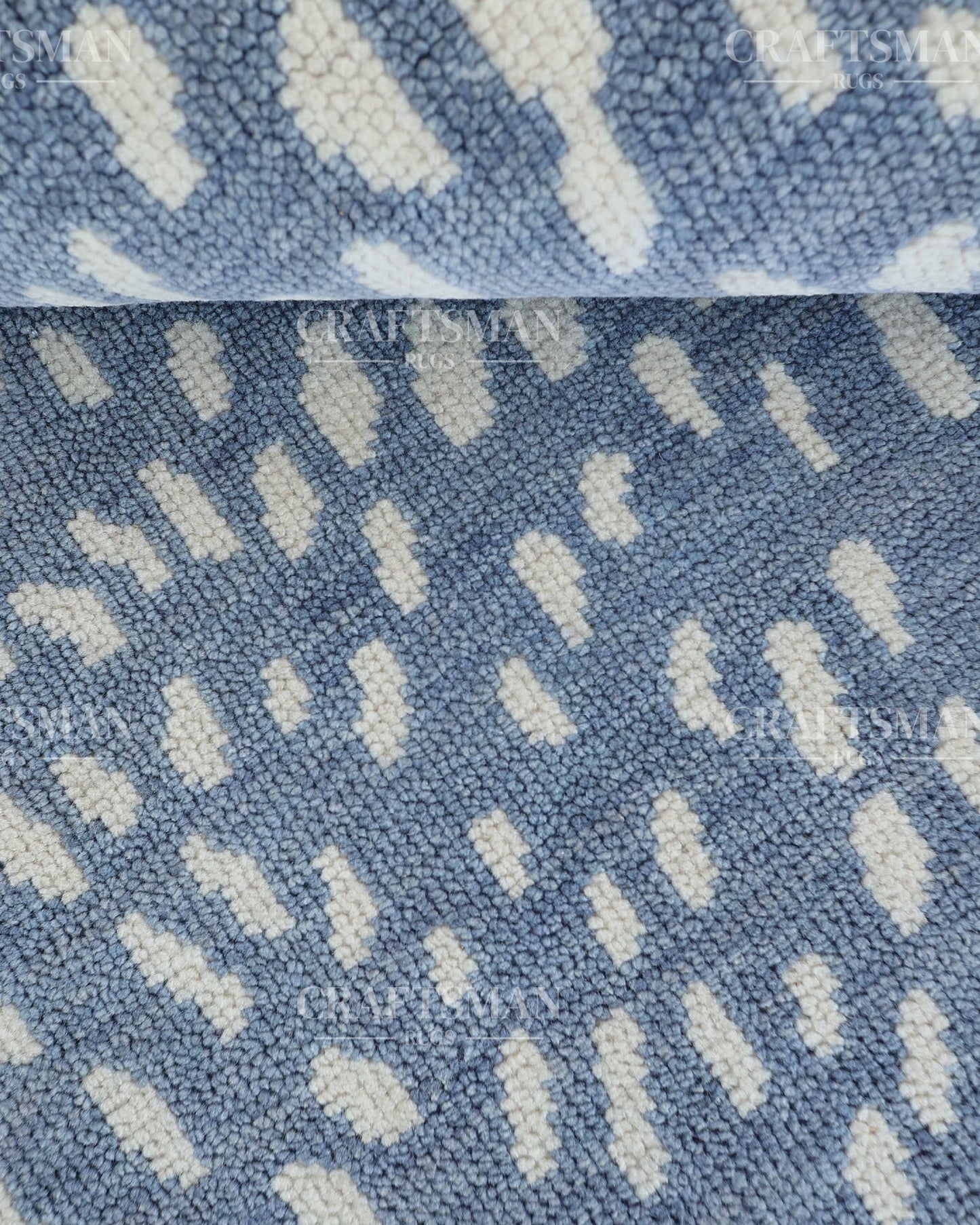 Luna Hand-Knotted Wool Rug – Modern Sky Blue & Ivory Abstract Greek Key Border Design | Handmade Luxury Area Rug | Custom Size