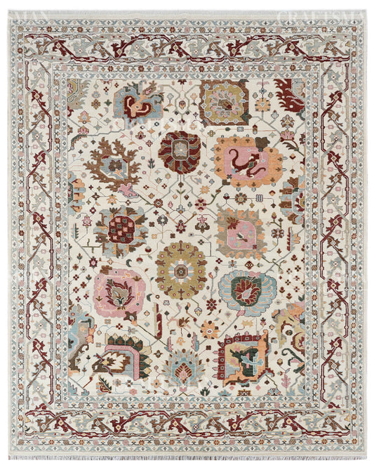 Regalia Tabriz Hand-Knotted Wool Rug – Vintage Ivory & Blush Floral Medallion Design | Handmade Luxury Area Rug | Custom Size