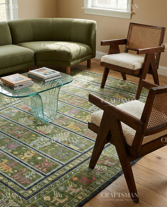 Tapestria Wool Hand-Knotted Oushak-Inspired Rug
