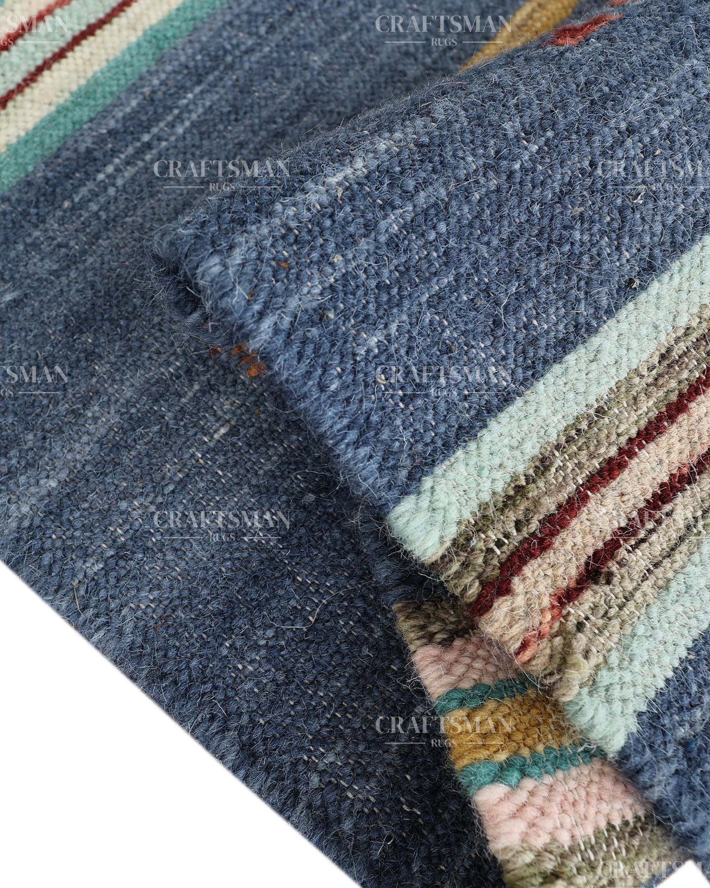 Handwoven Blue Wool Flatweave Dhurrie Runner Rug | Handmade Kilim Hallway Runner with Colorful Rooster Folk Art Motif | Farmhouse Rustic Boho Entryway Kitchen Carpet