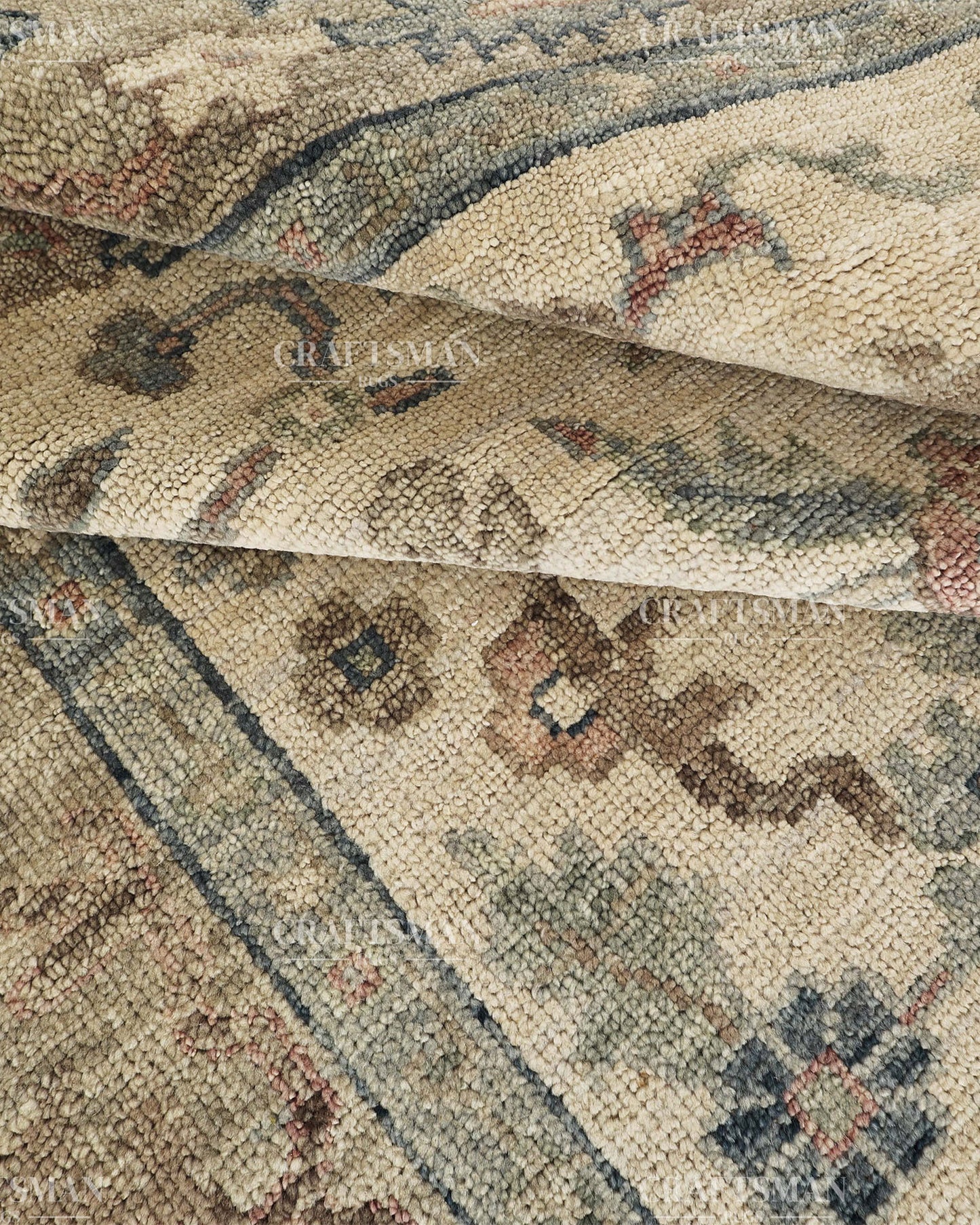 Hand Knotted Vintage Persian Oushak Style Rug – Gray Blue Beige Floral Area Rug