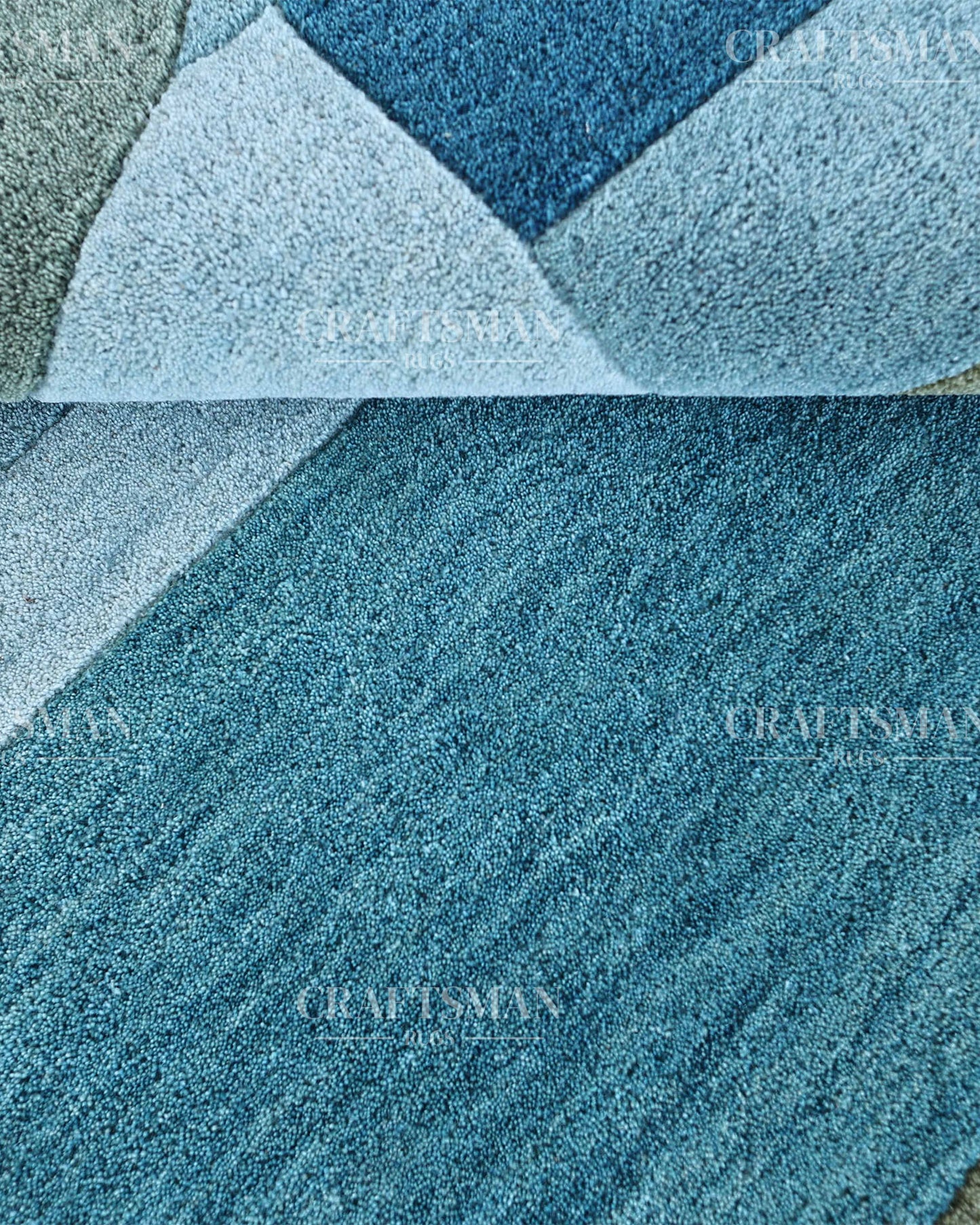 Modern Abstract Hand Tufted Wool Rug – Blue & Teal Geometric Design – Made to Order