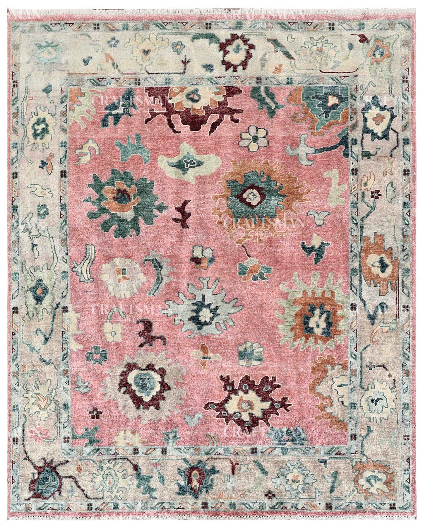 Zahrune Wool Hand-Knotted Oushak-Inspired Rug