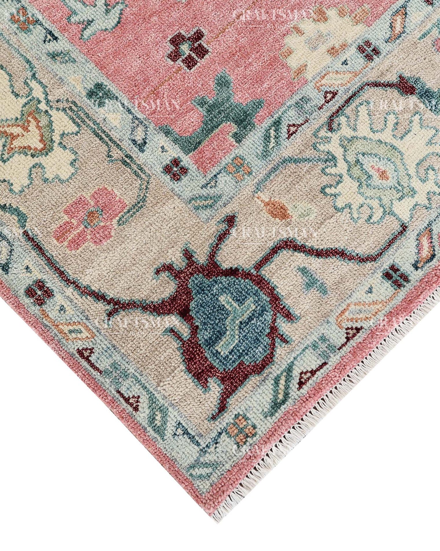 Zahrune Wool Hand-Knotted Oushak-Inspired Rug