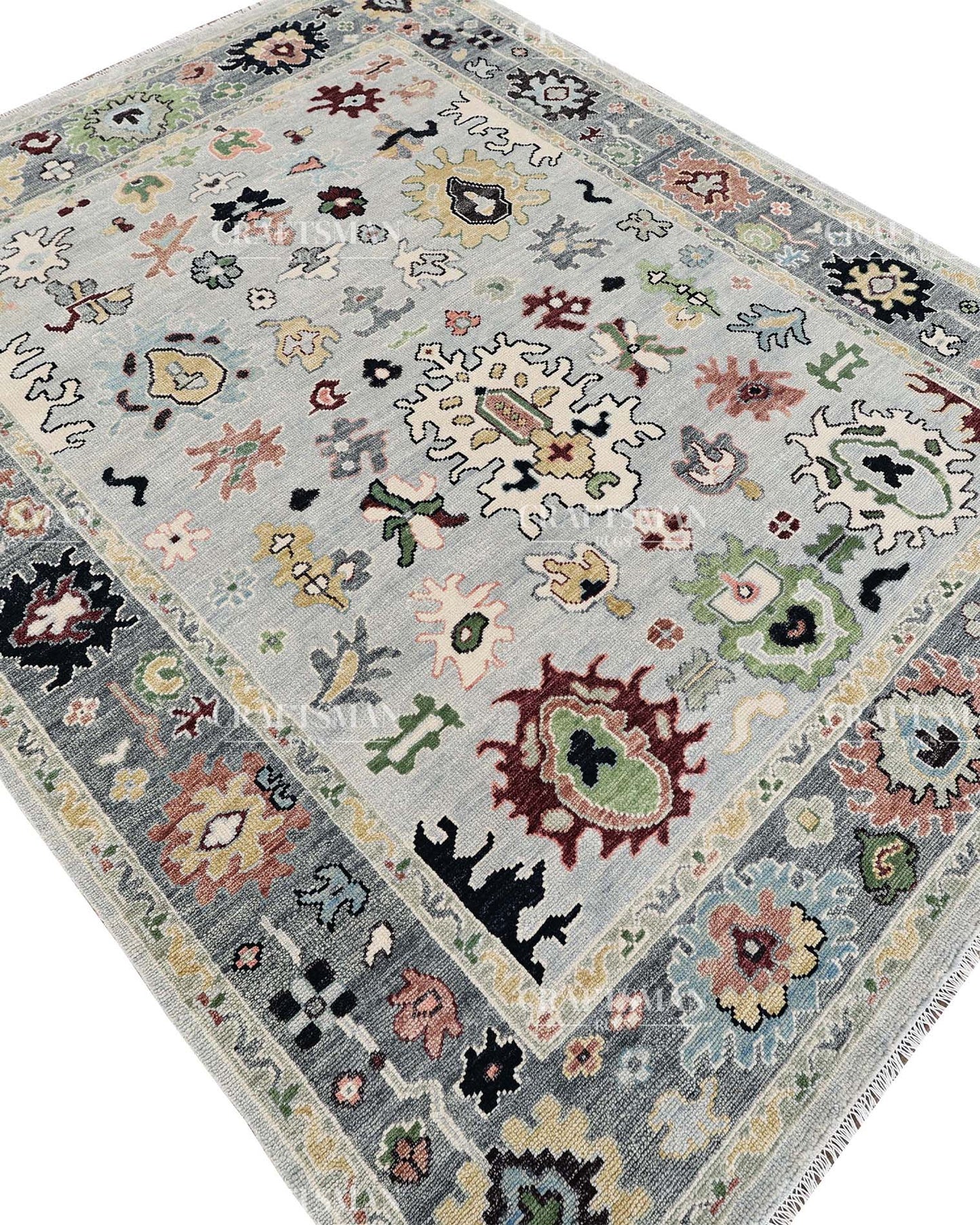 Kyrelith Wool Hand-Knotted Oushak-Inspired Rug
