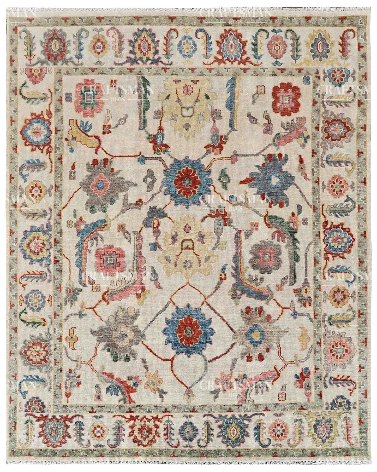 Thoryen Wool Hand-Knotted Oushak-Inspired Rug