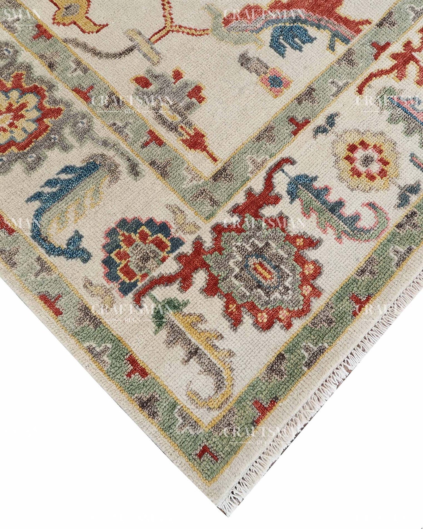 Thoryen Wool Hand-Knotted Oushak-Inspired Rug