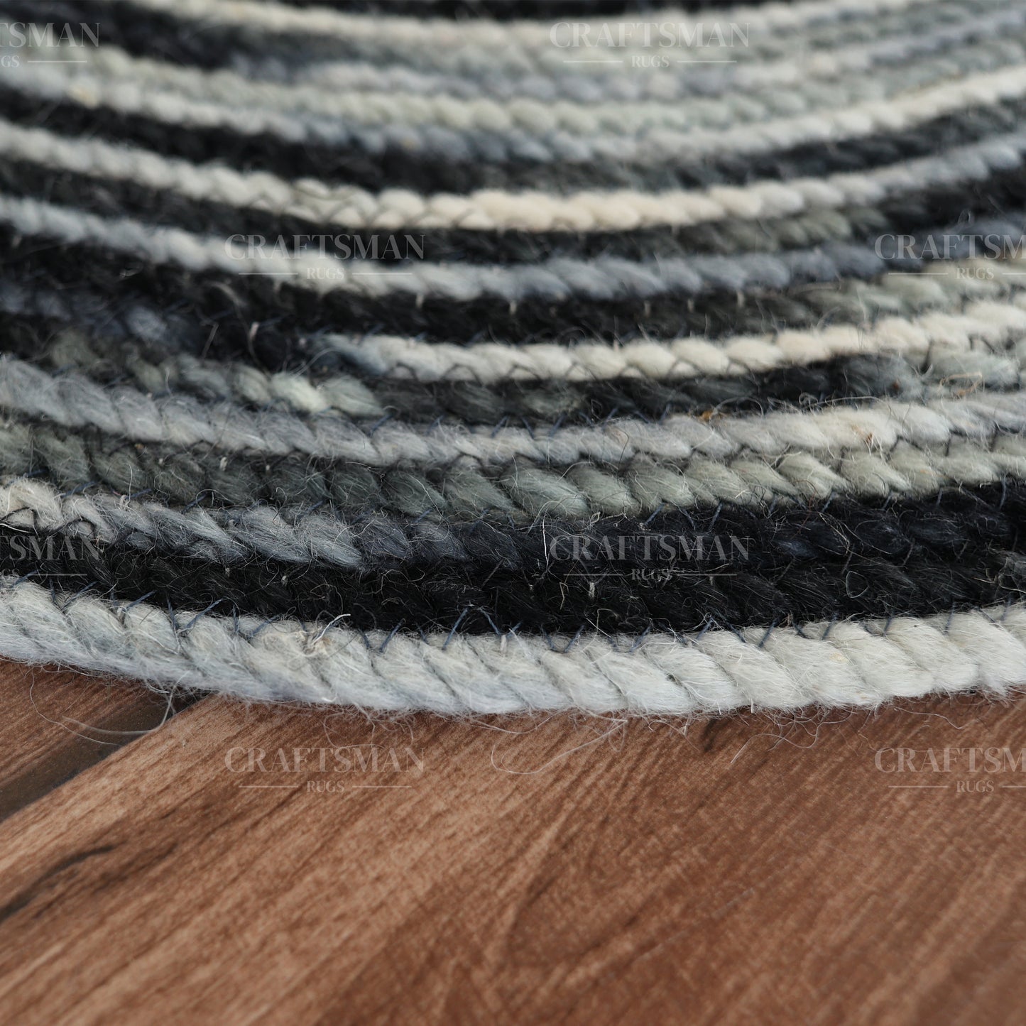 Monochrome Round Jute Hand-Woven Natural Rug – Black Ivory Striped Boho Farmhouse Circle Area Carpet for Living Room Bedroom Entryway