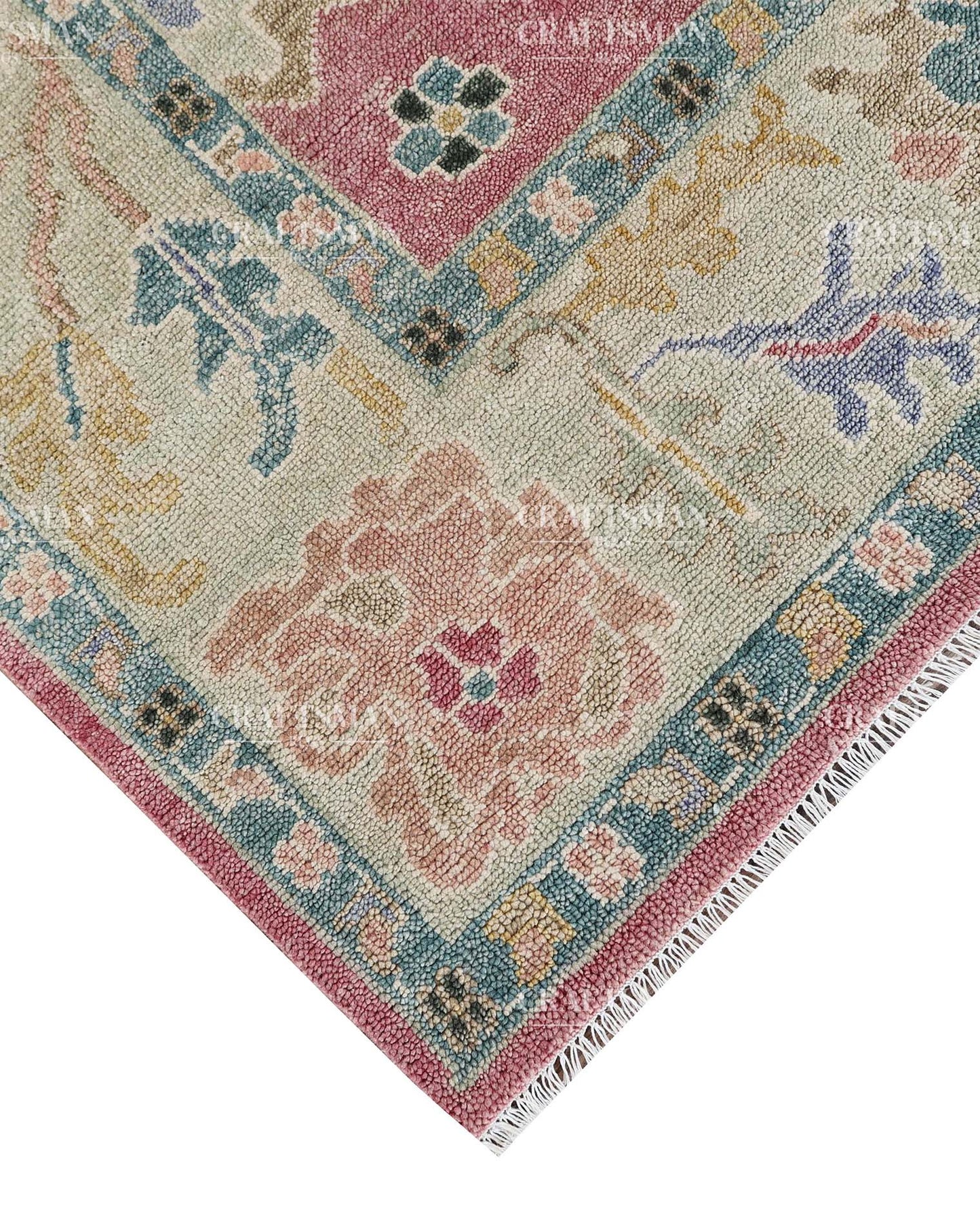 Elvorya Wool Hand-Knotted Oushak-Inspired Rug
