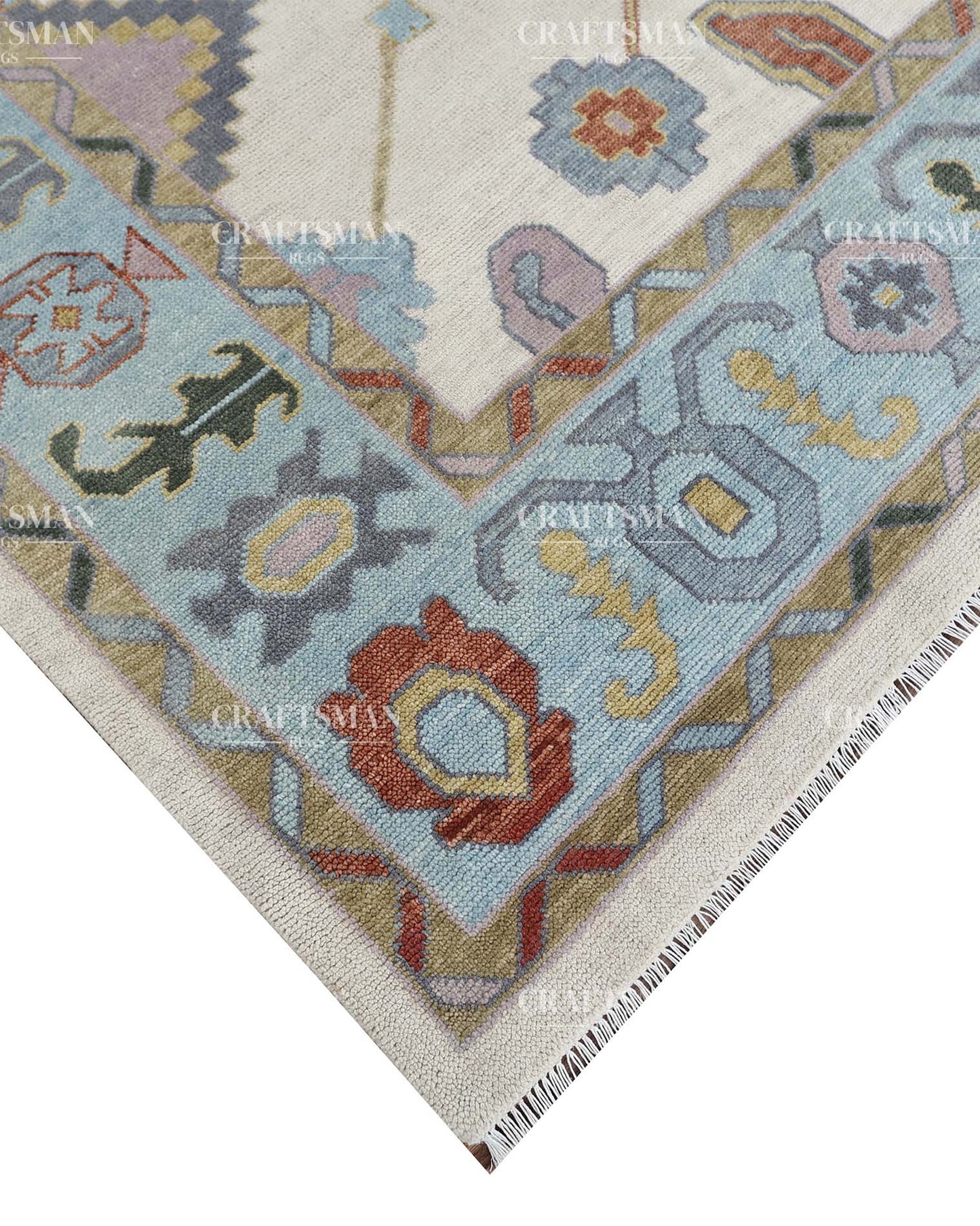 Orvethra Wool Hand-Knotted Oushak-Inspired Rug
