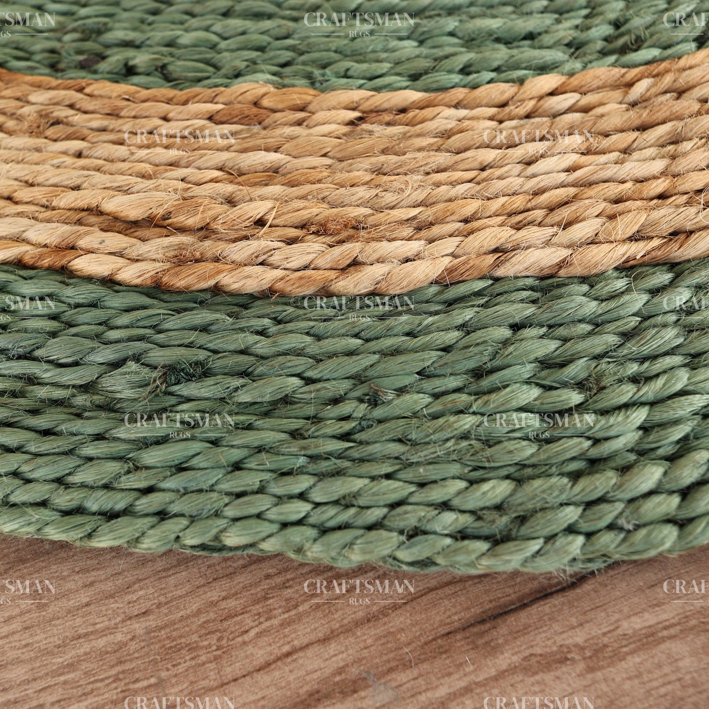 Sagecoast Round Jute Hand-Woven Natural Rug – Green Natural Striped Boho Farmhouse Circle Area Carpet for Living Room Bedroom Entryway