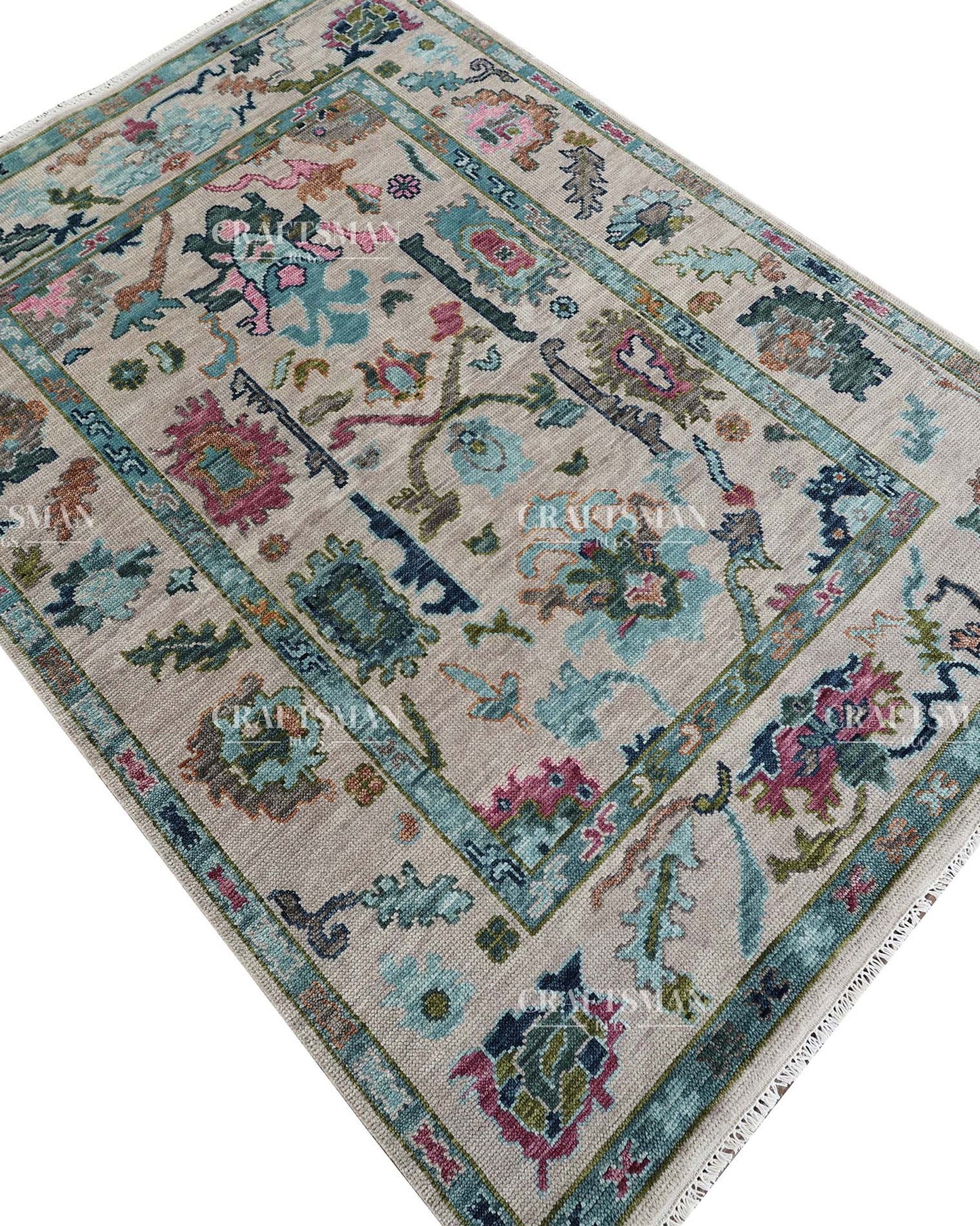 Draevel Wool Hand-Knotted Oushak-Inspired Rug