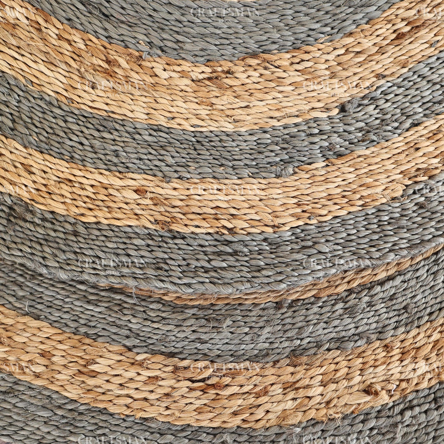 Ashford Round Jute Hand-Woven Natural Rug – Gray Natural Striped Boho Farmhouse Circle Area Carpet for Living Room Bedroom Entryway Patio Decor
