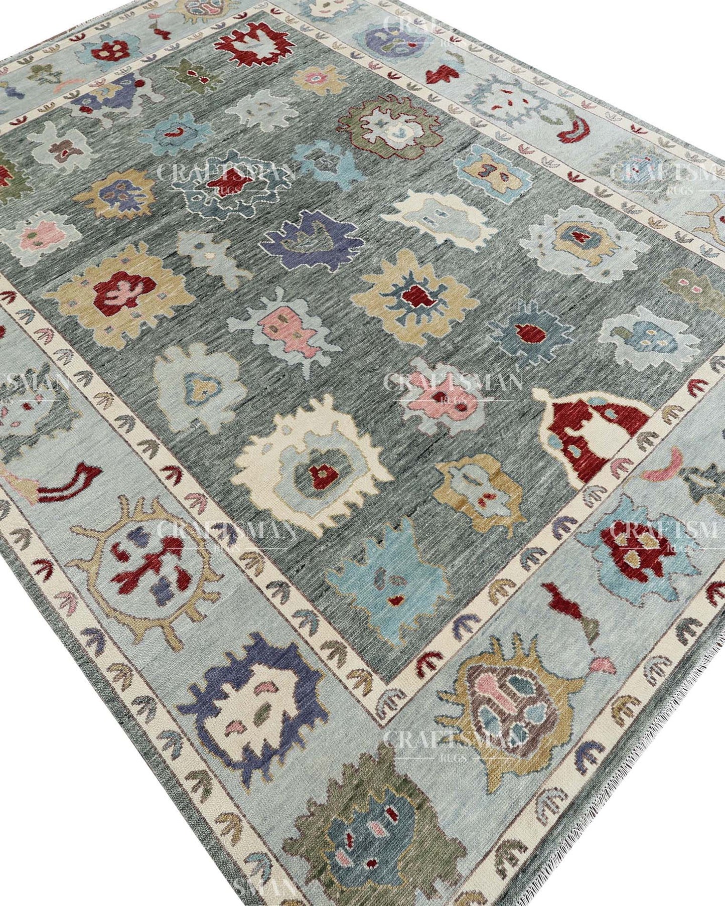 Quyora Wool Hand-Knotted Oushak-Inspired Rug