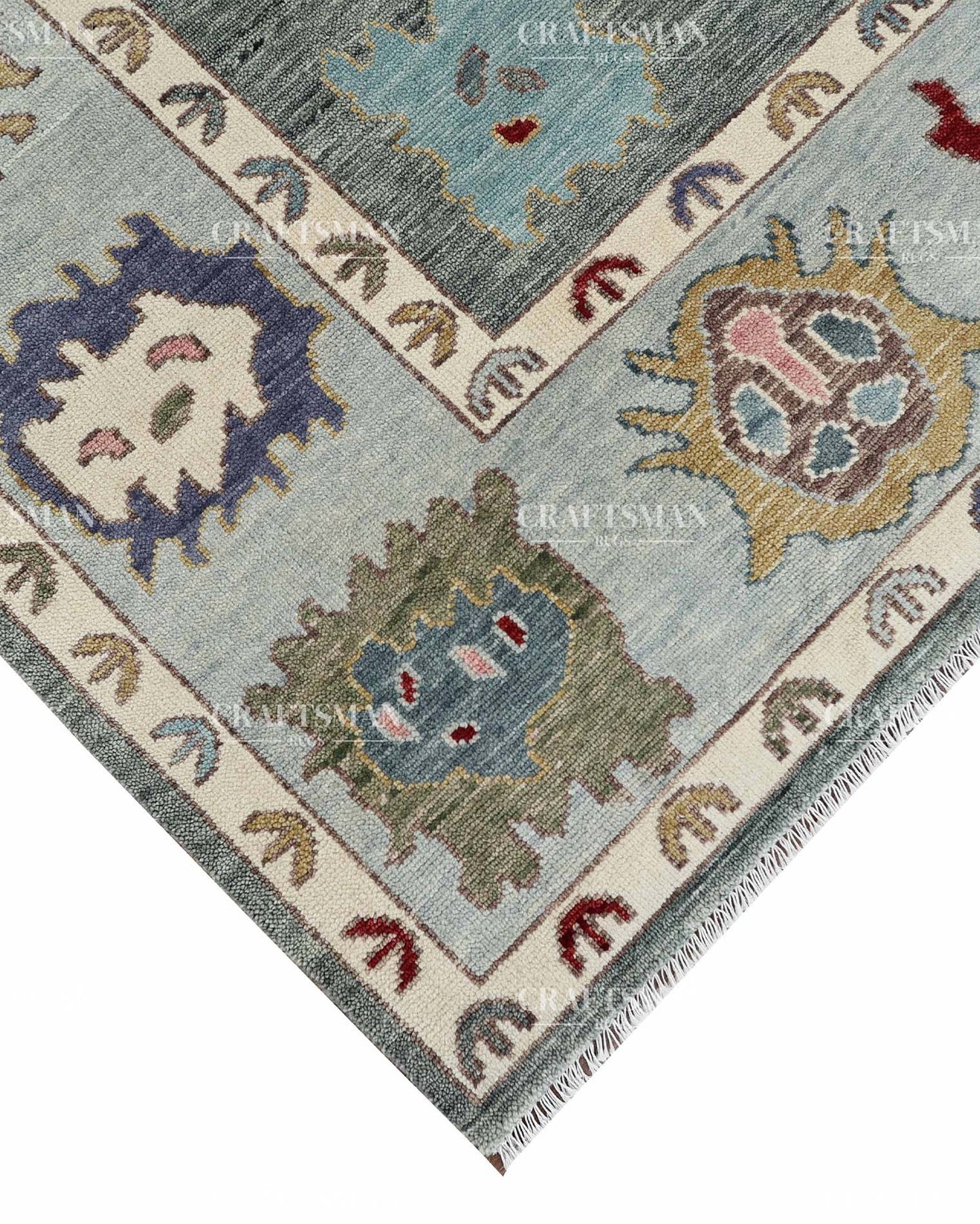 Quyora Wool Hand-Knotted Oushak-Inspired Rug
