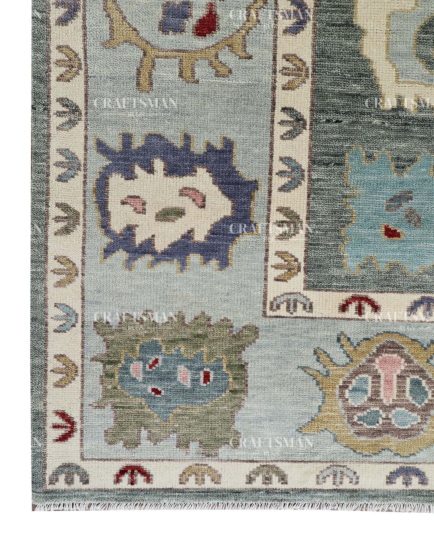 Quyora Wool Hand-Knotted Oushak-Inspired Rug