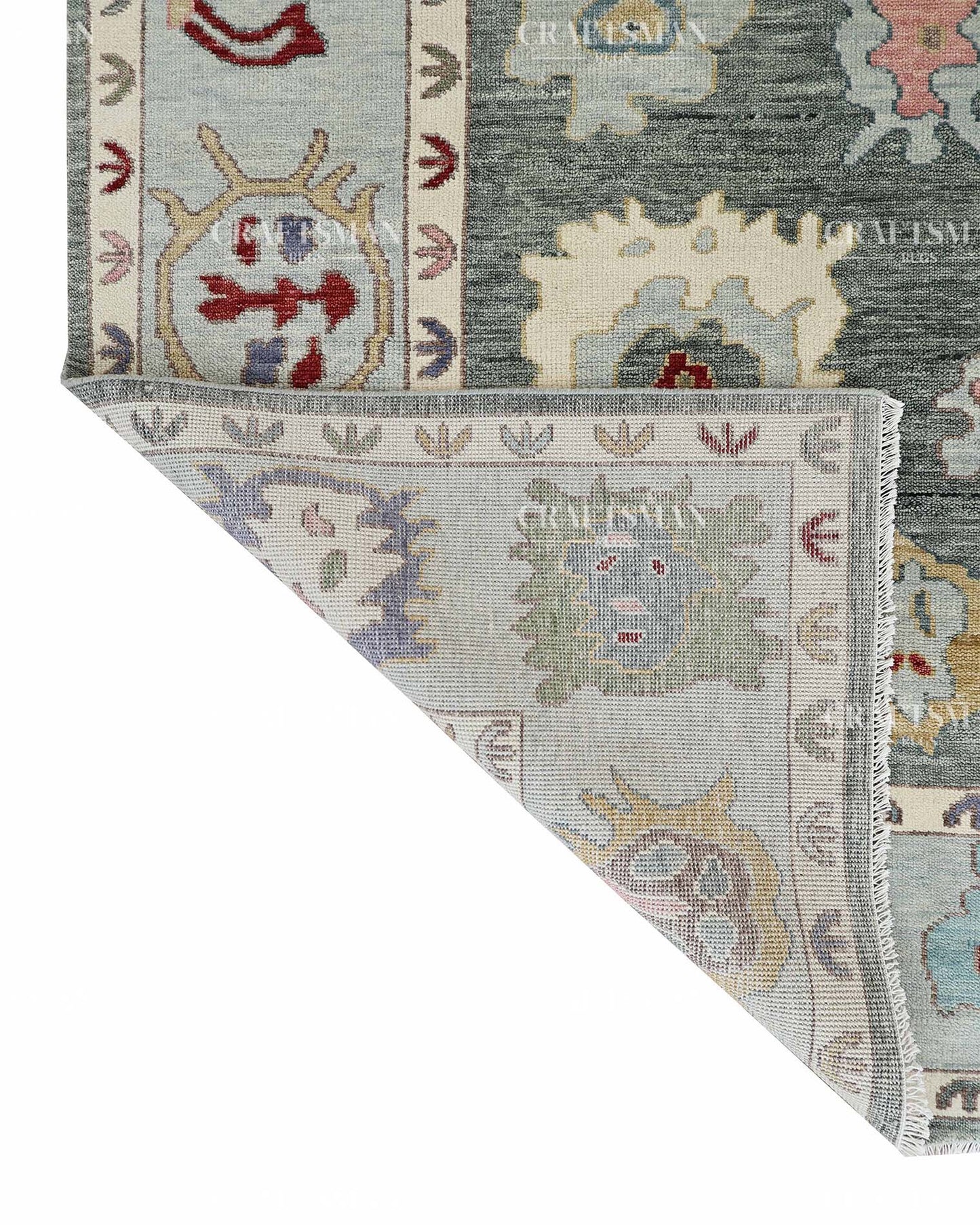 Quyora Wool Hand-Knotted Oushak-Inspired Rug