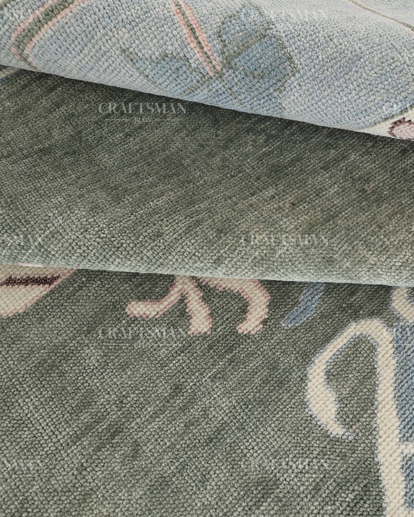 Hand Knotted Southwestern Wool Rug – Sage Green & Sky Blue Geometric Area Rug | Handmade Tribal Navajo Style Carpet