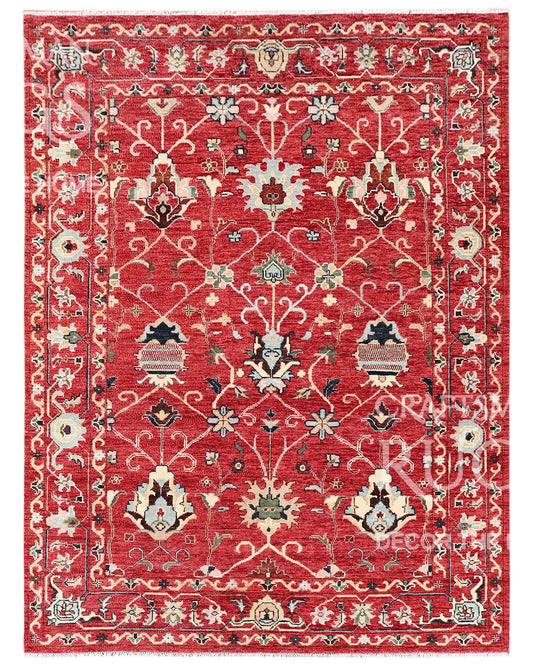 Hand-Knotted Red Oushak Rug | Premium Turkish Wool Floral Oriental Area Carpet | Vintage Luxury Home Decor