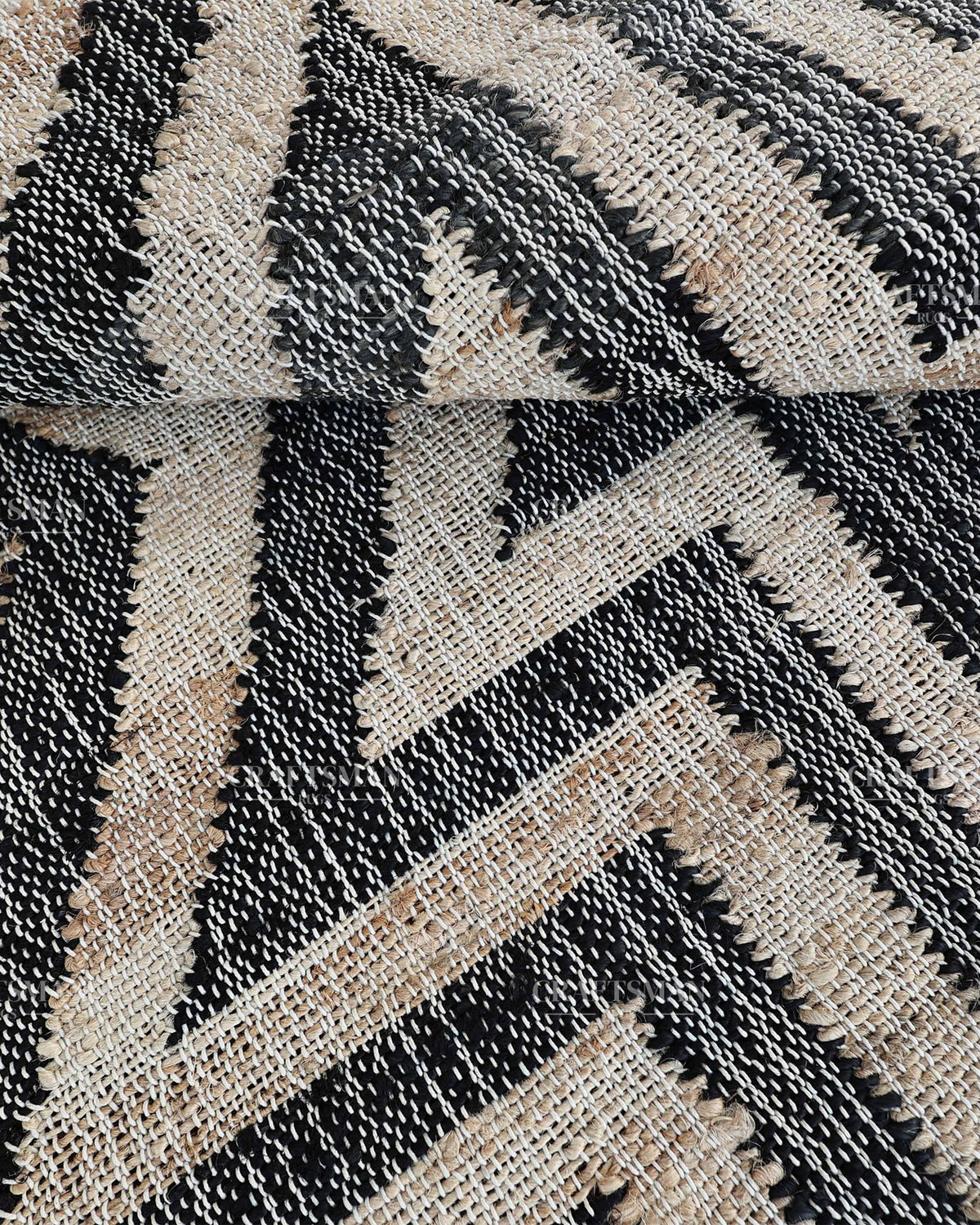 Handmade Black & Beige Jute Rug, Geometric Star Pattern Handwoven Area Rug, Modern Boho Natural Fiber Carpet