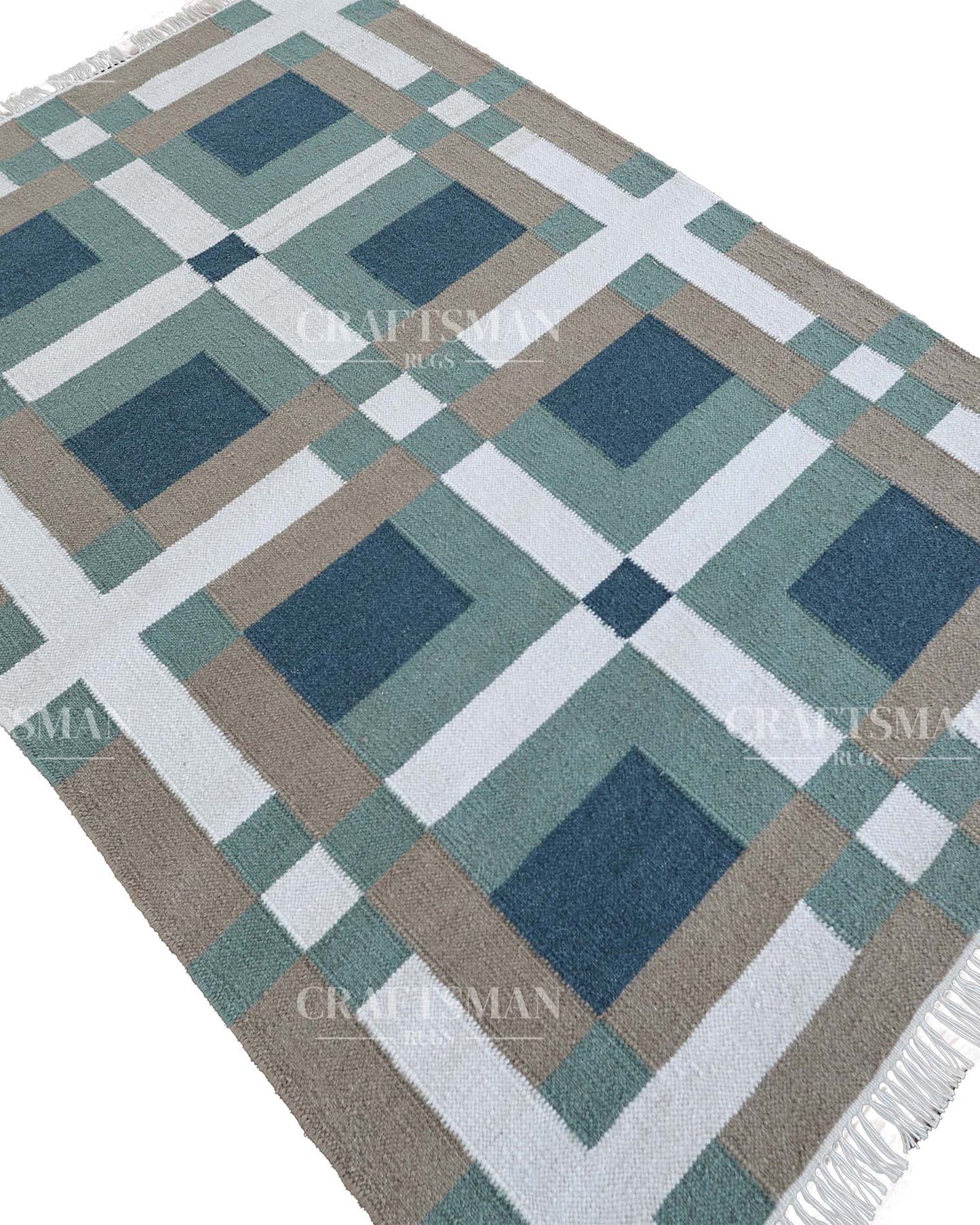 Mosaicra Wool Dhurrie Hand-Woven Flatweave Rug