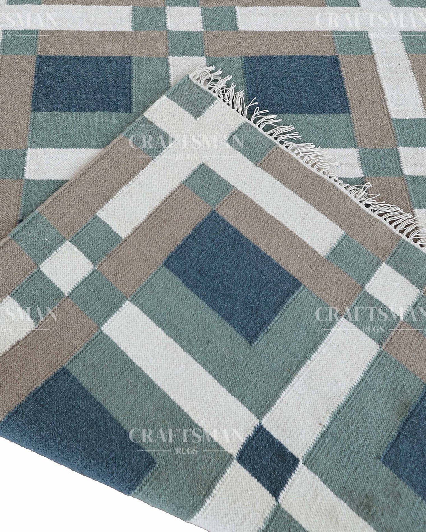 Mosaicra Wool Dhurrie Hand-Woven Flatweave Rug