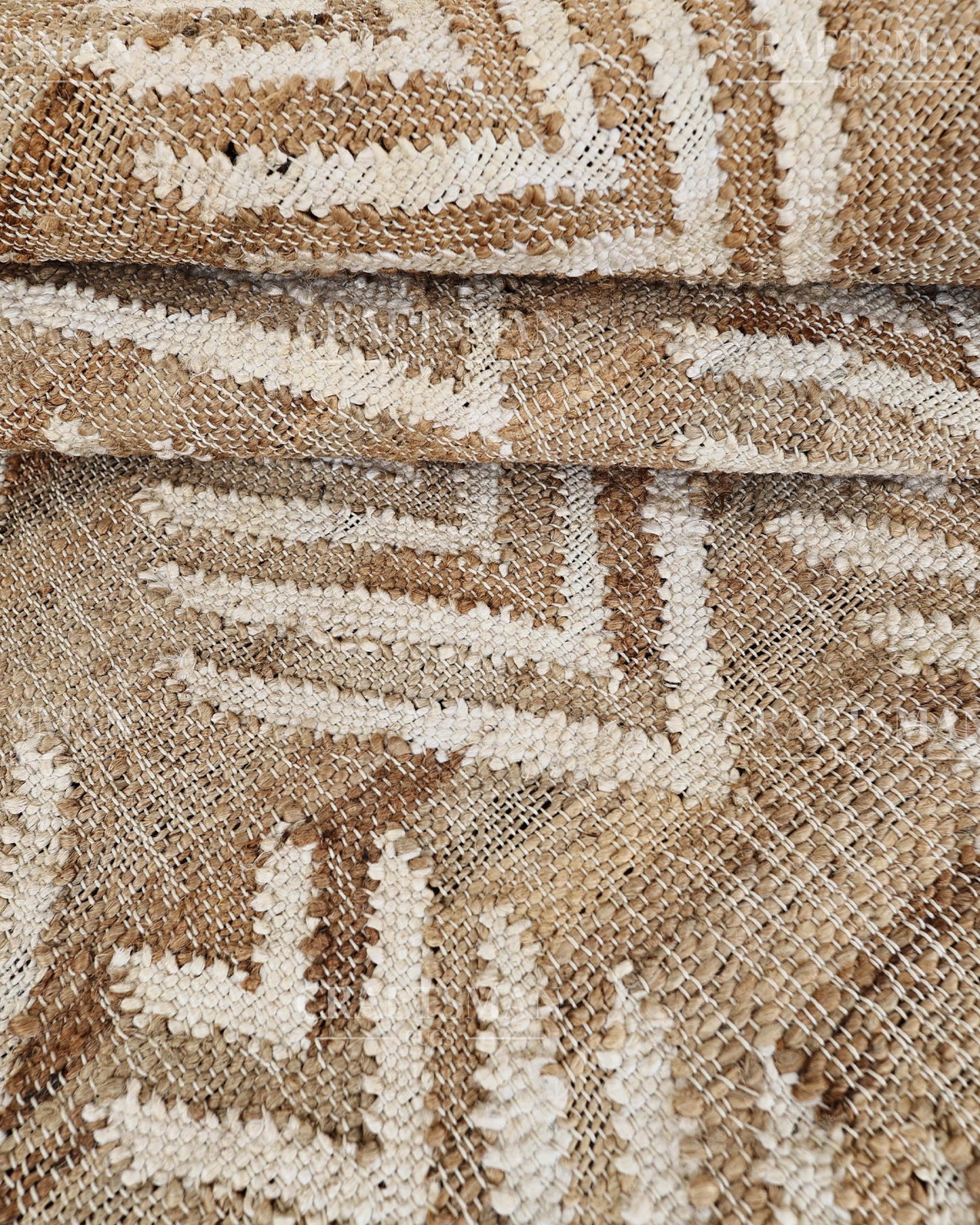 Arrowleaf Jute Hand-Woven Natural Rug – Beige White Textured Geometric Boho Area Carpet with Fringe