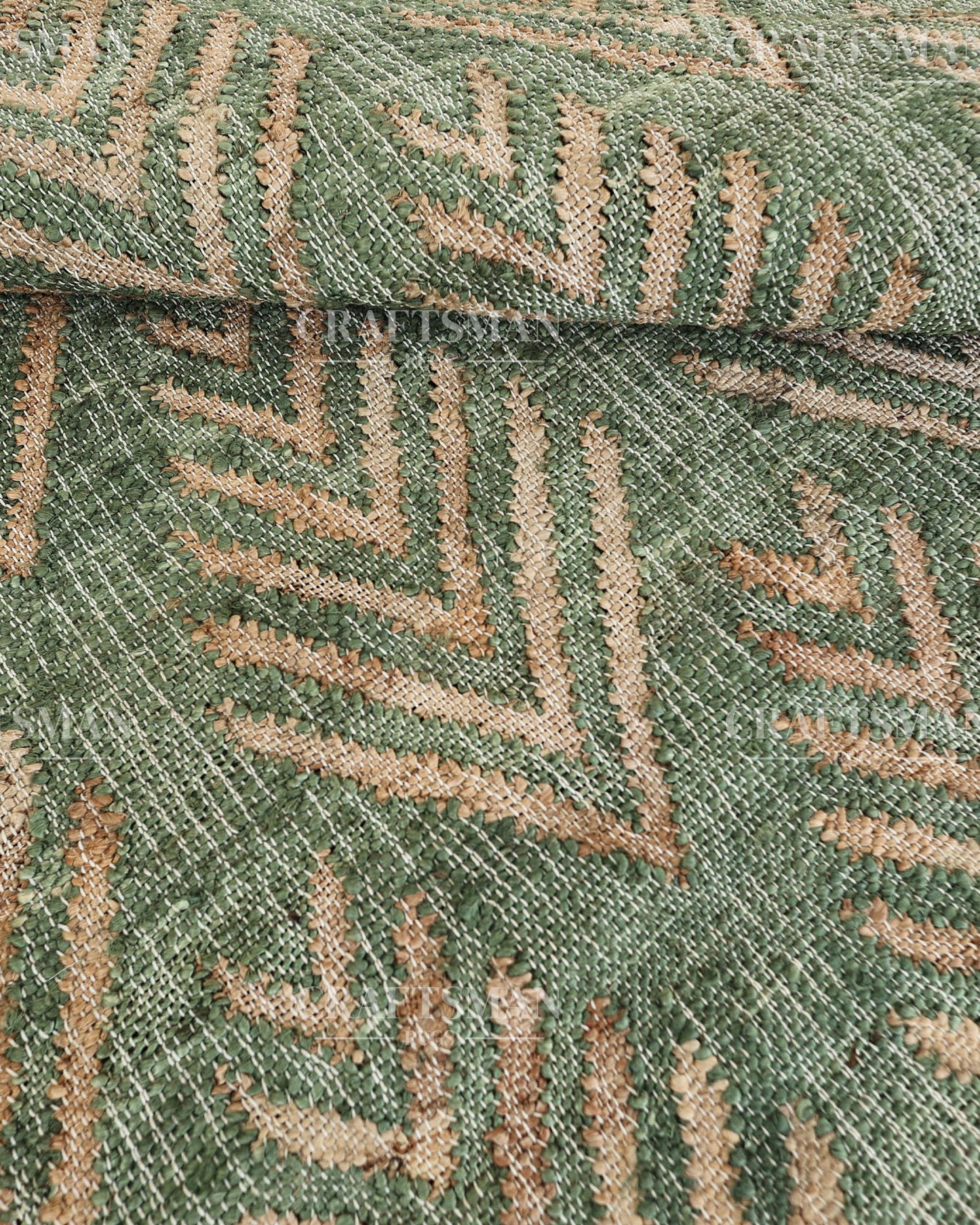 Sageleaf Jute Hand-Woven Natural Rug – Green Beige Geometric Boho Farmhouse Area Carpet with Fringe