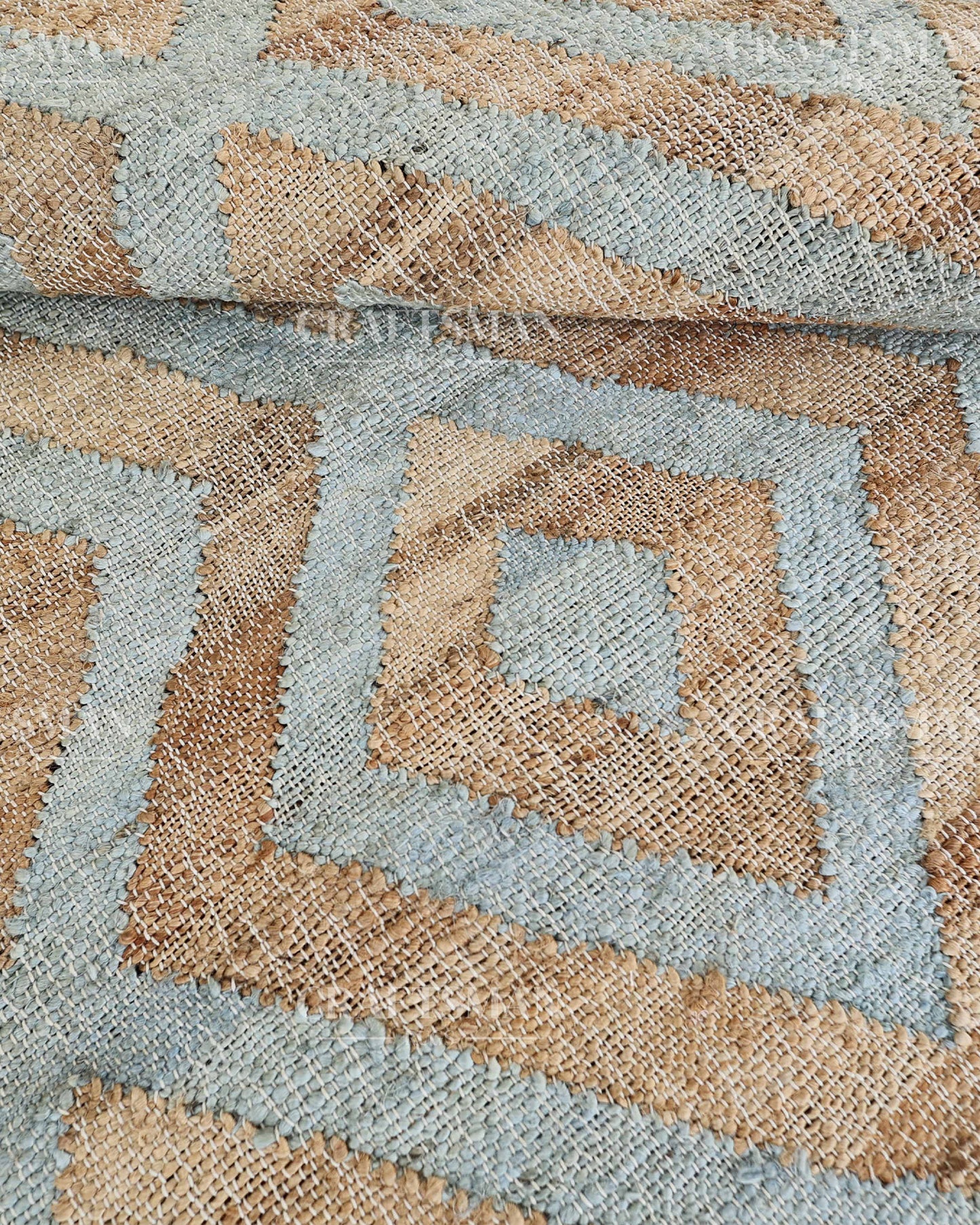 Skydiamond Jute Hand-Woven Natural Rug – Aqua Beige Geometric Boho Farmhouse Area Carpet with Fringe