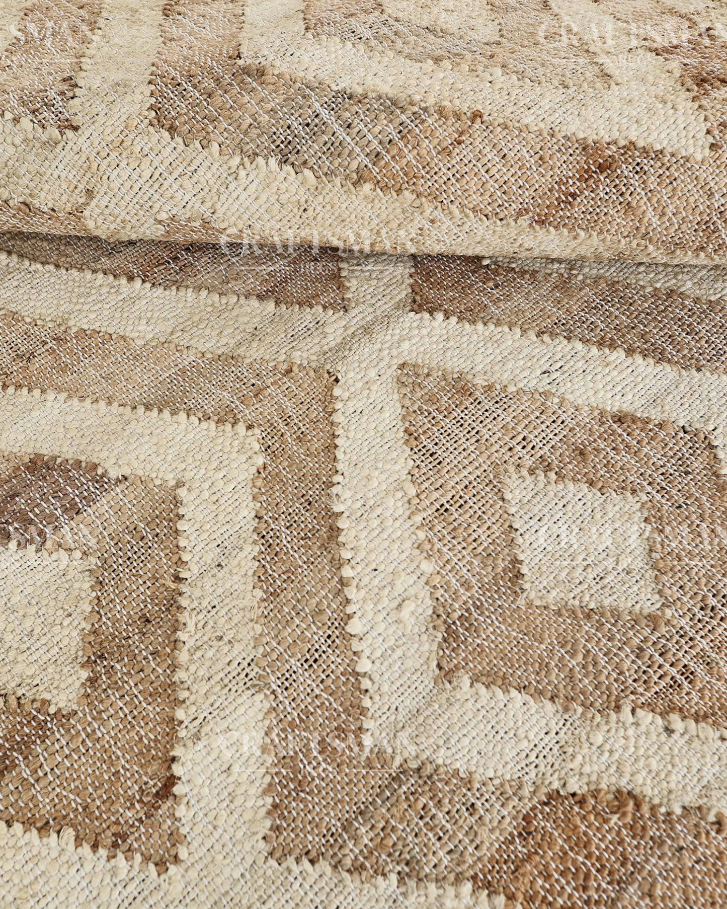 Sanddiamond Jute Hand-Woven Natural Rug – Beige Ivory Geometric Boho Farmhouse Area Carpet with Fringe