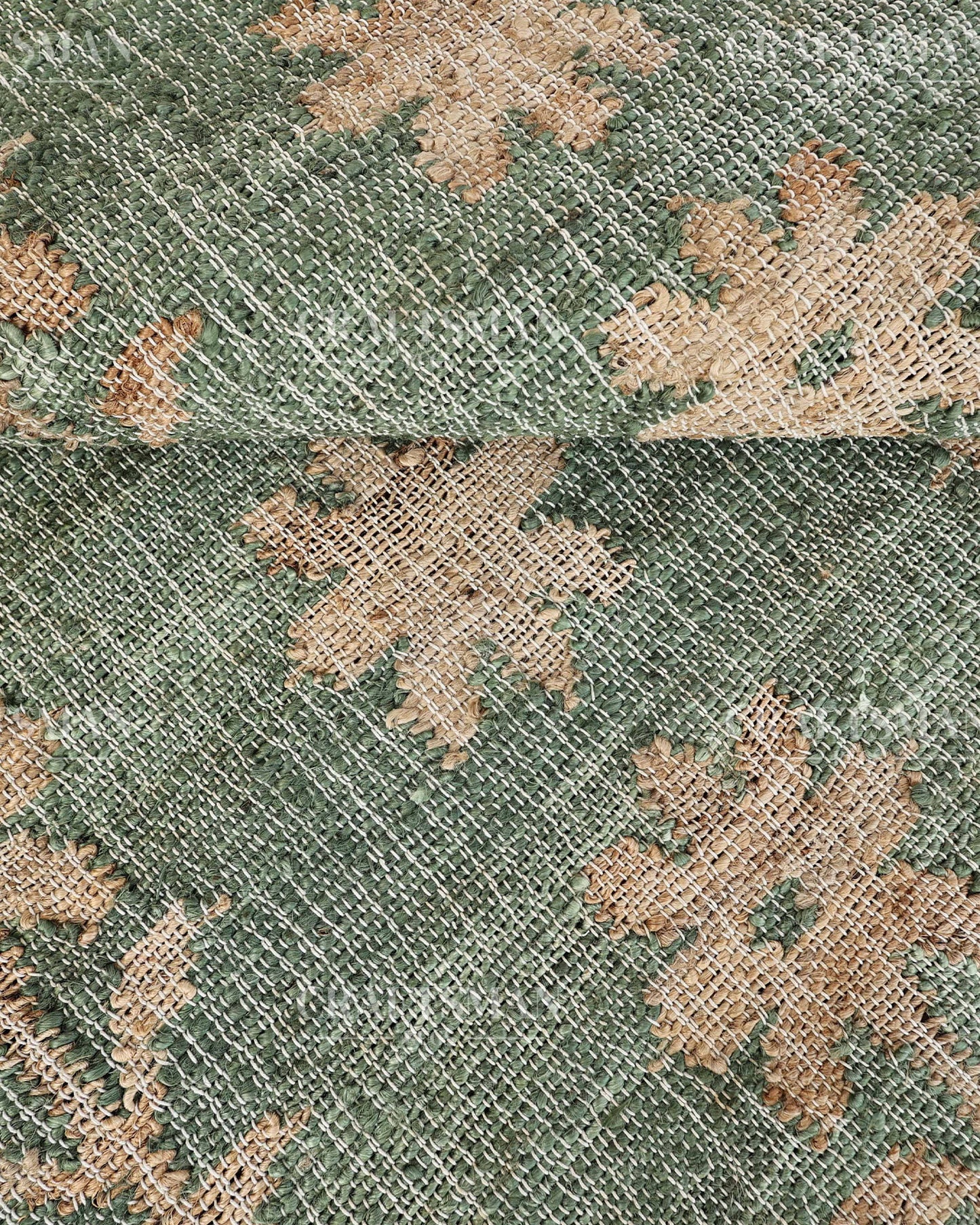 Sageblossom Jute Hand-Woven Natural Rug – Green Beige Floral Boho Farmhouse Area Carpet with Fringe