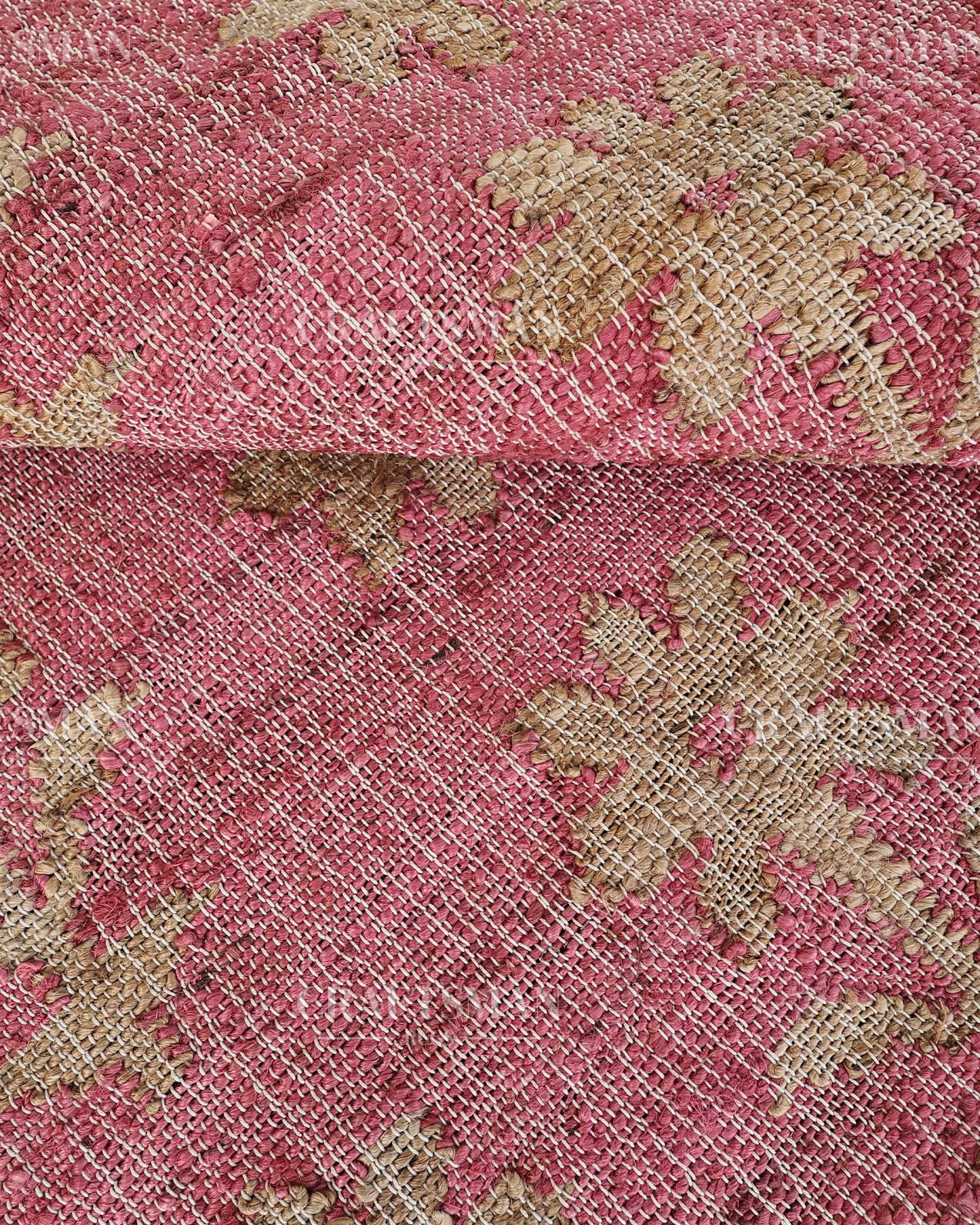 Roseblossom Jute Hand-Woven Natural Rug – Pink Beige Floral Boho Farmhouse Area Carpet with Fringe