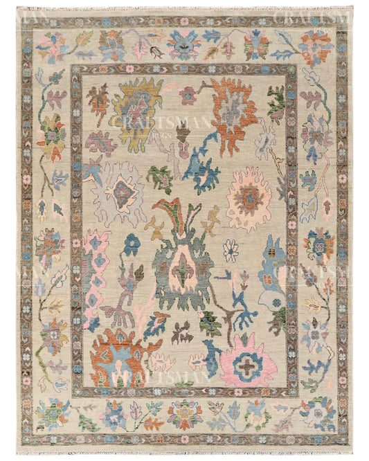 Elaris Oushak-Inspired Hand-Knotted Wool Rug – Vintage Botanical Design | Made to Order | Craftsman Rugs Exclusive