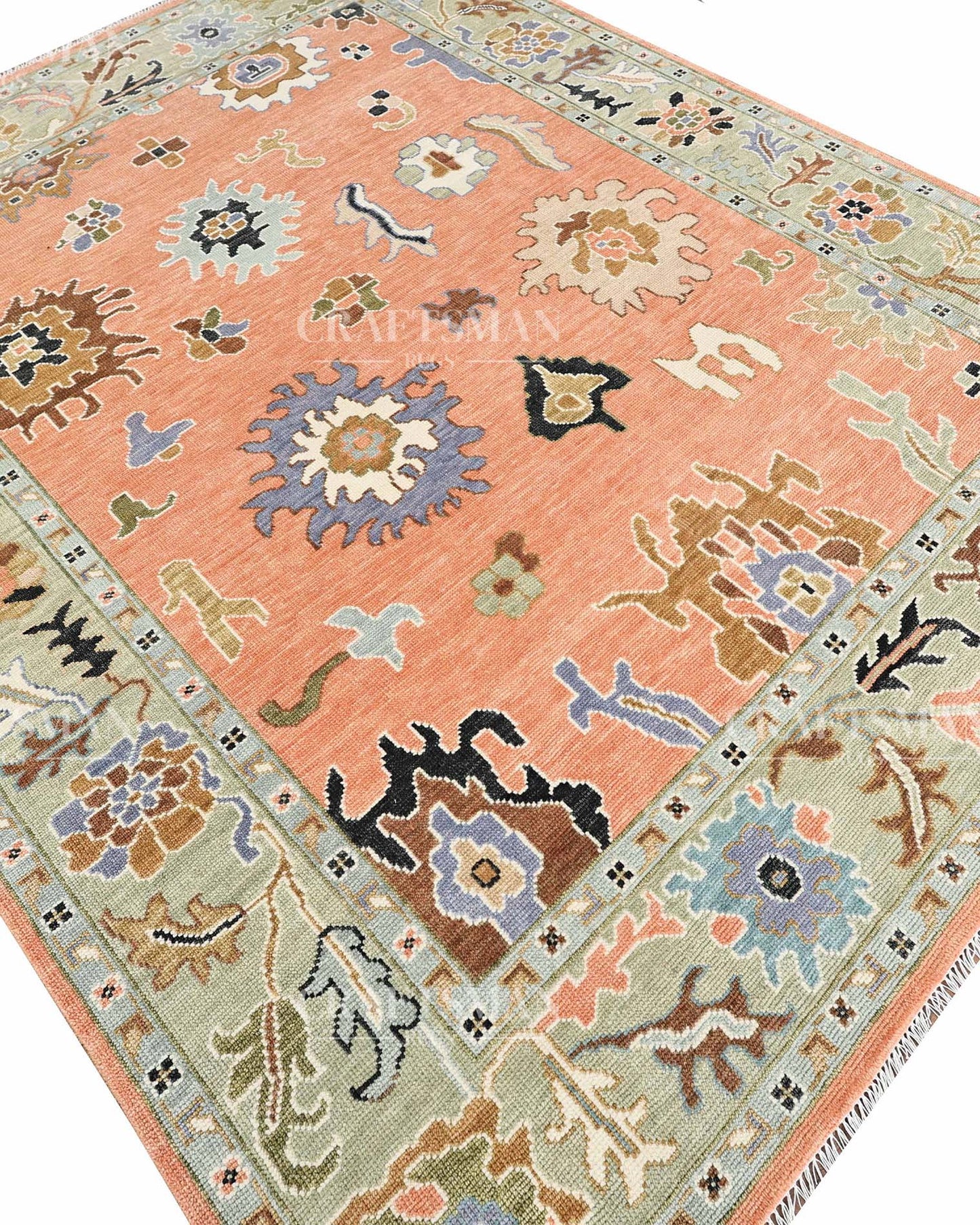 Quyora Wool Hand-Knotted Oushak-Inspired Rug